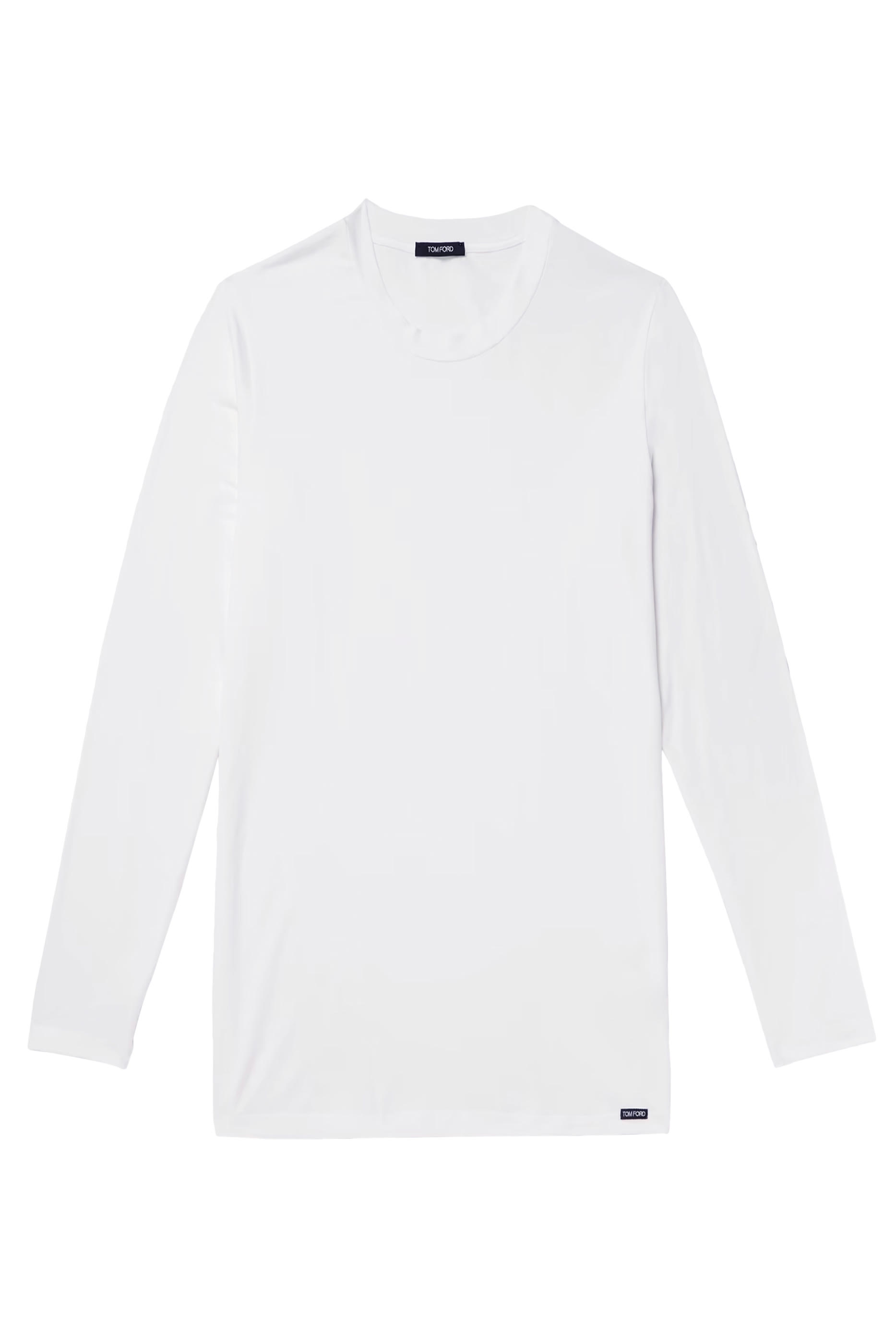 تيشيرت بياقة ضيقة وأكمام طويلة قطن