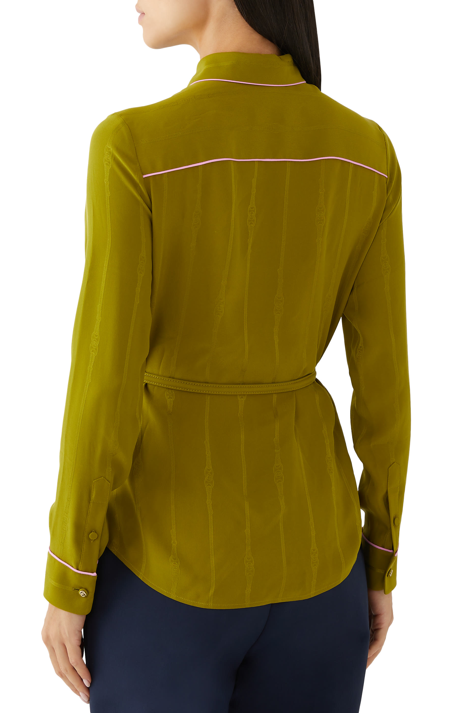 قميص بحزام وسلسلة حرير جاكار