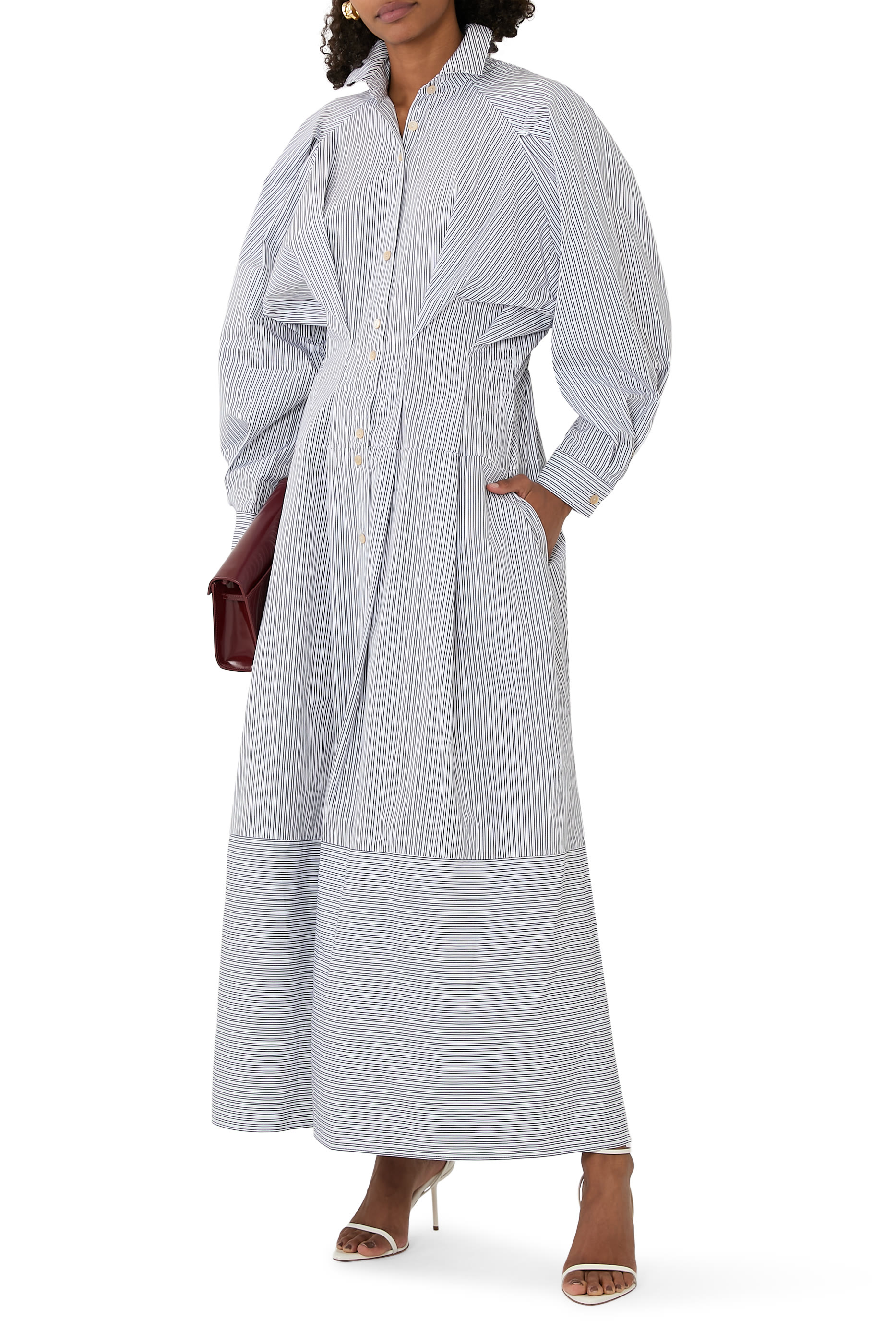 فستان فيسيل مخطط متوسط الطول