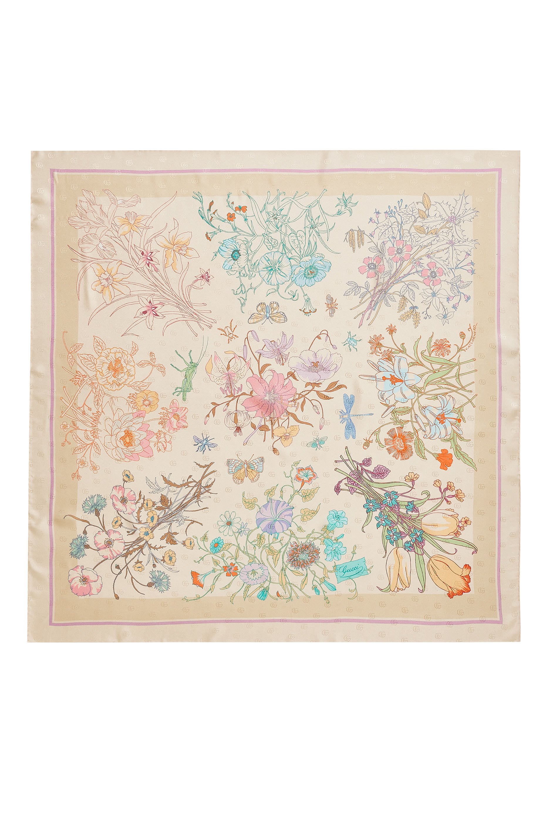 وشاح مربع بنقشة حرفي شعار الماركة حرير جاكار