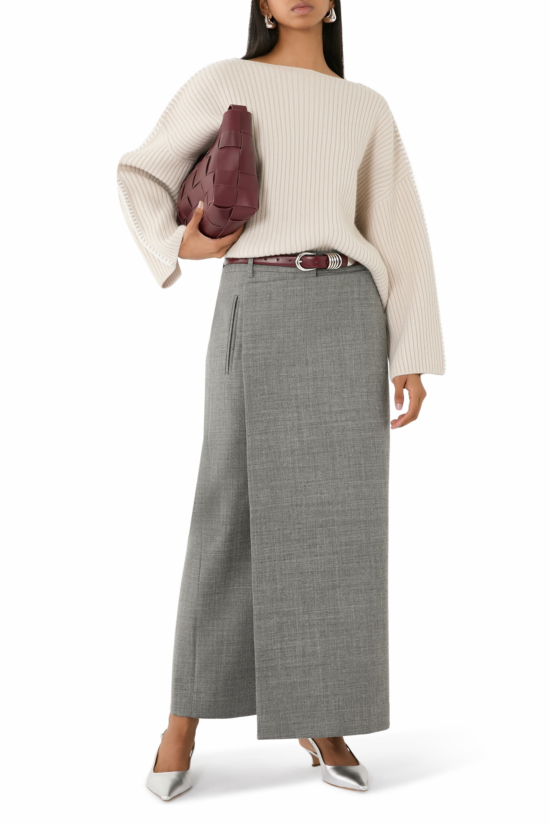 تنورة طويلة بتصميم ملفوف صوف بوندد معالج