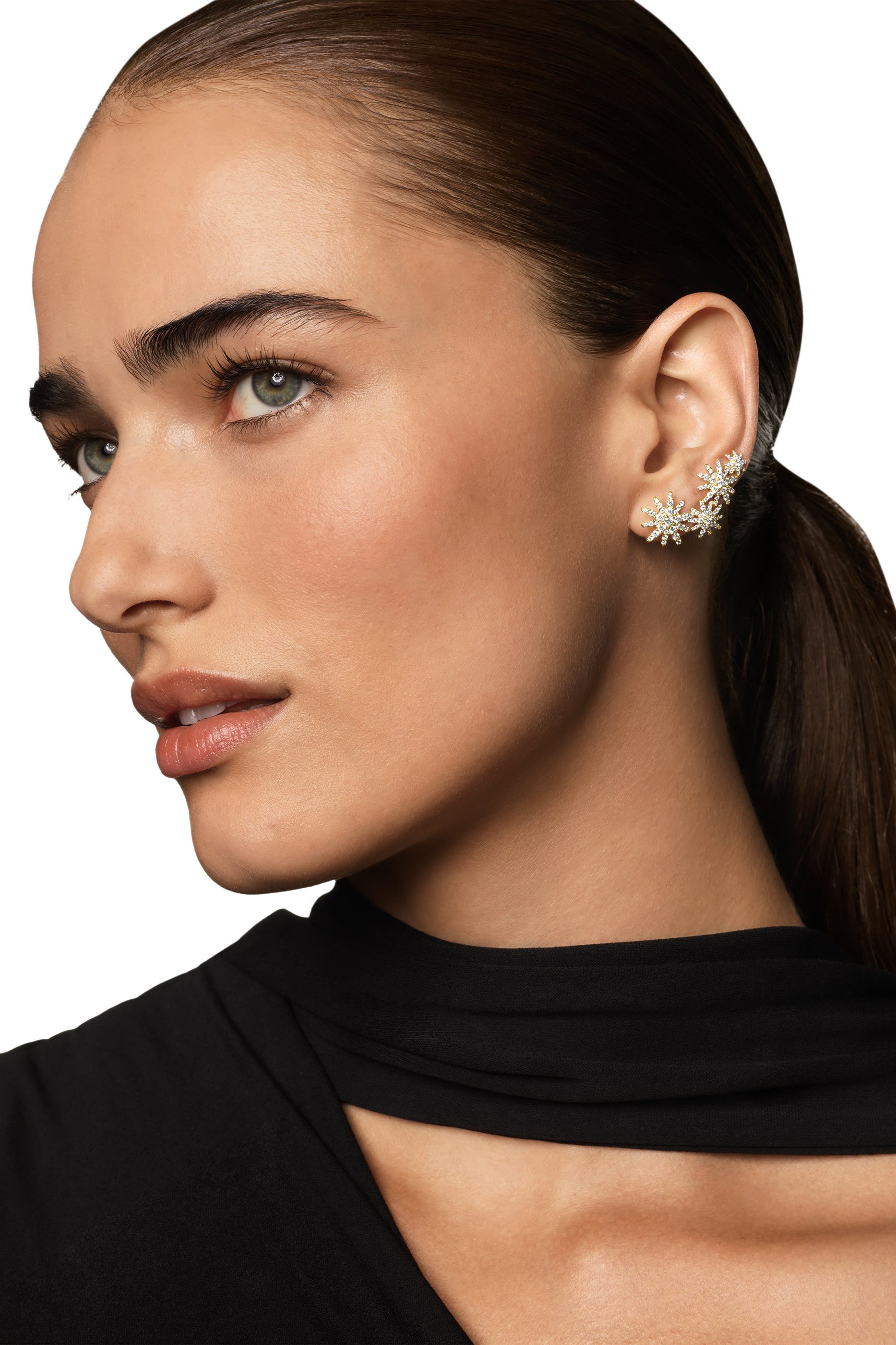 Starburst Full Pav&eacute; Climber Earrings, 18k Yellow Gold & Diamonds