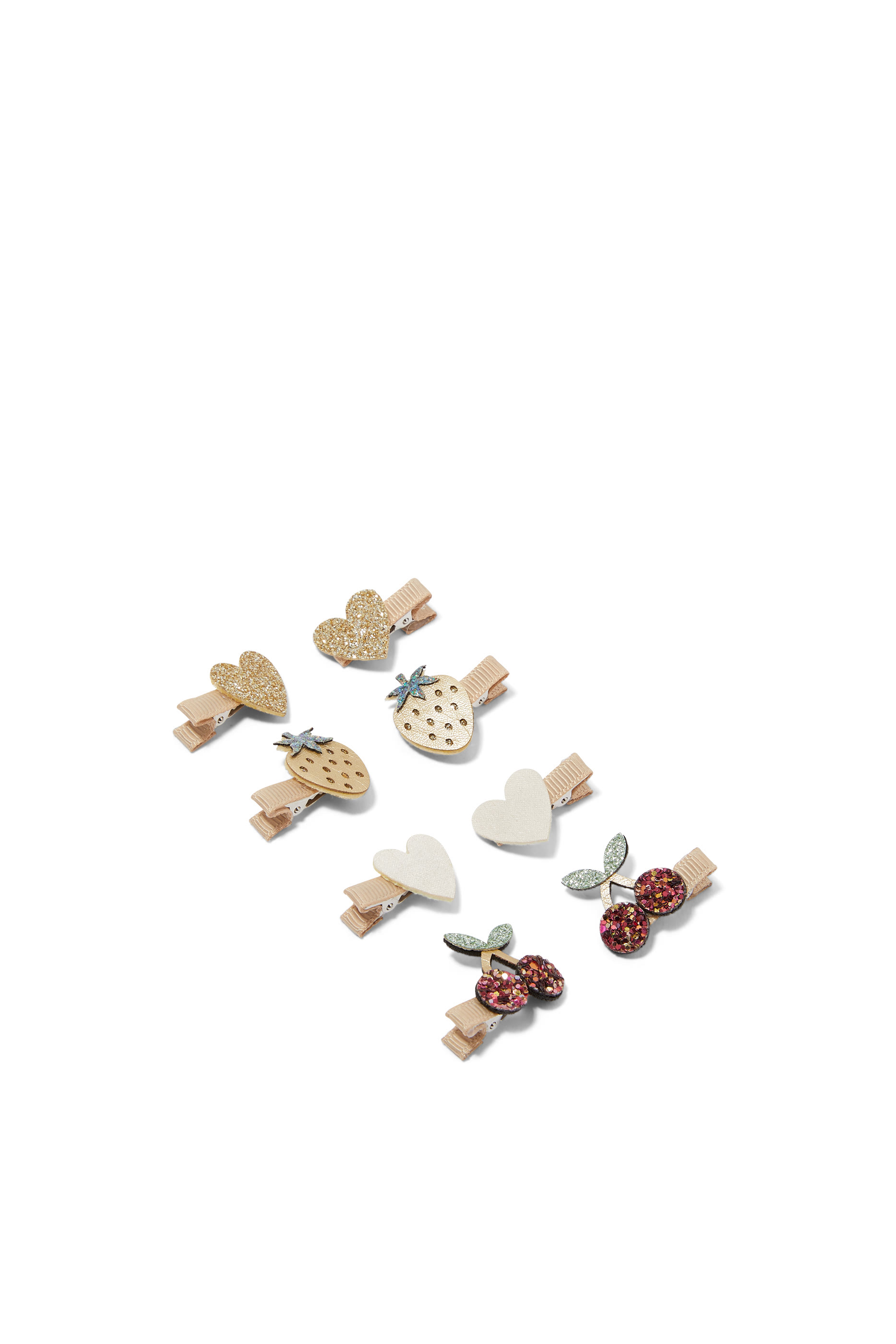 طقم مشابك شعر بتصميم فواكه وقلوب للأطفال، 8 قطع