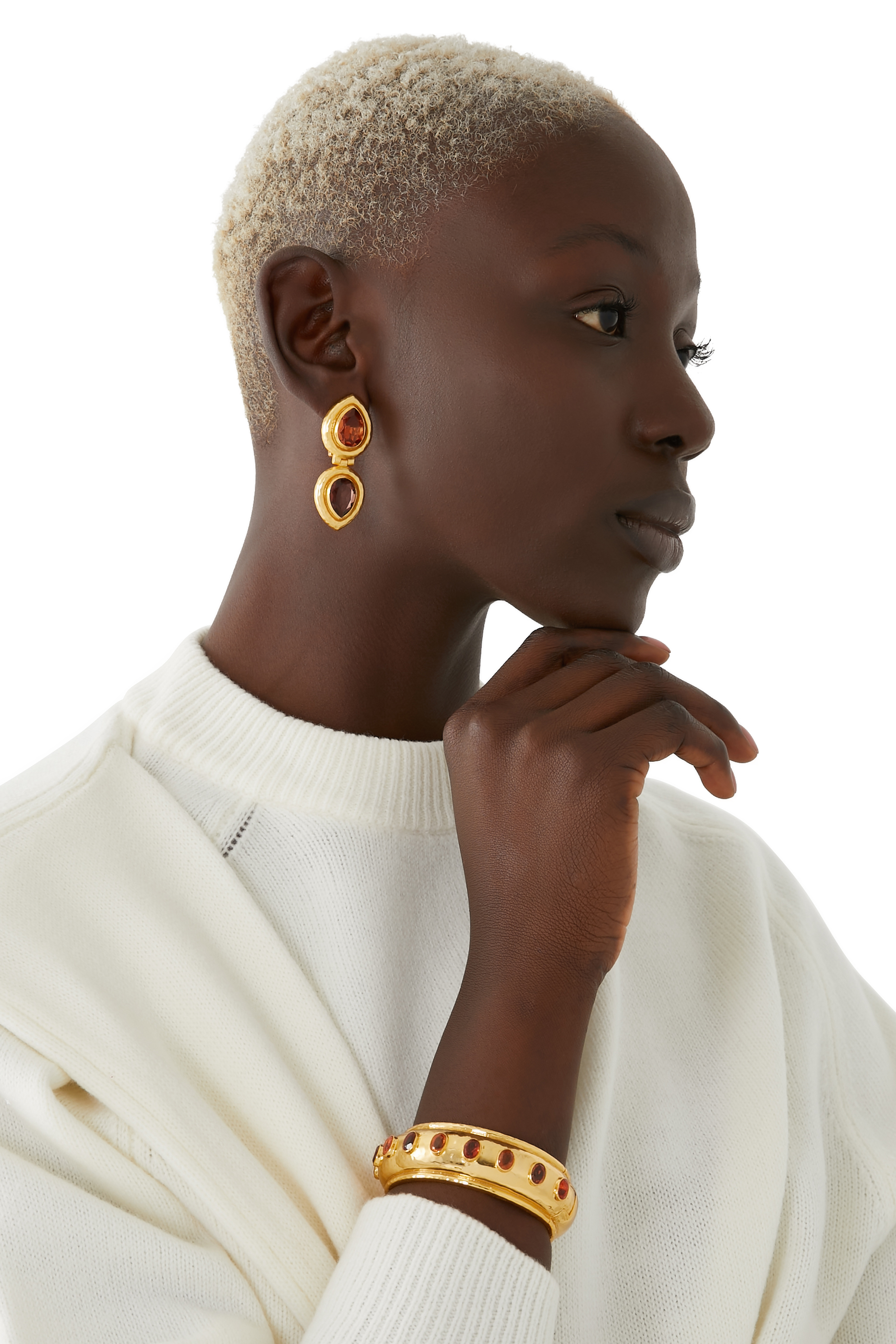 أقراط باولا مرصعة بأحجار سترين كوارتز نحاس مطلي بالذهب الأصفر عيار 24