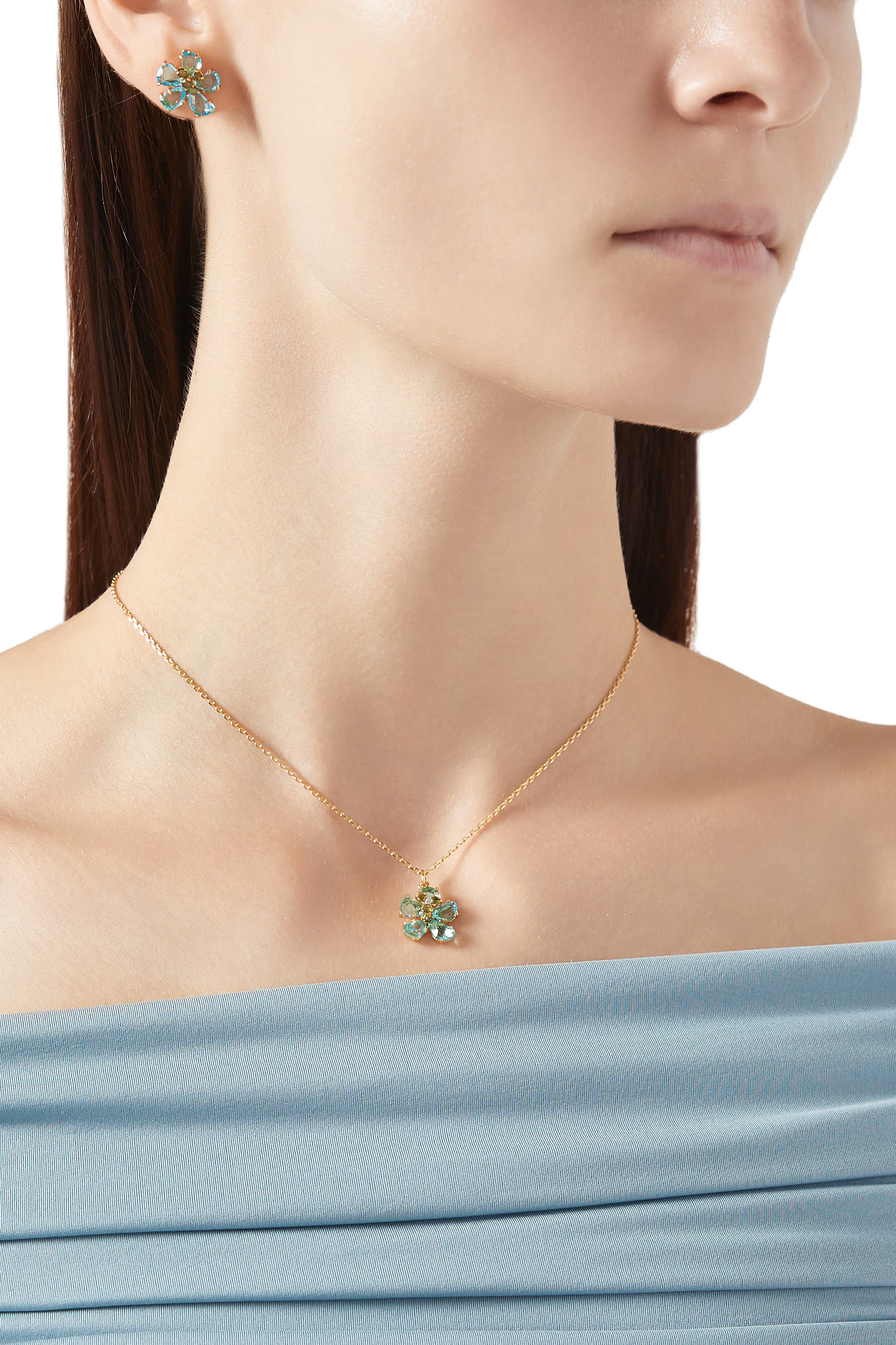 قلادة بارادايس بدلاية بتصميم زهرة مرصعة بأحجار زركونيا مكعبة وأحجار زجاجية معدن مطلٍ