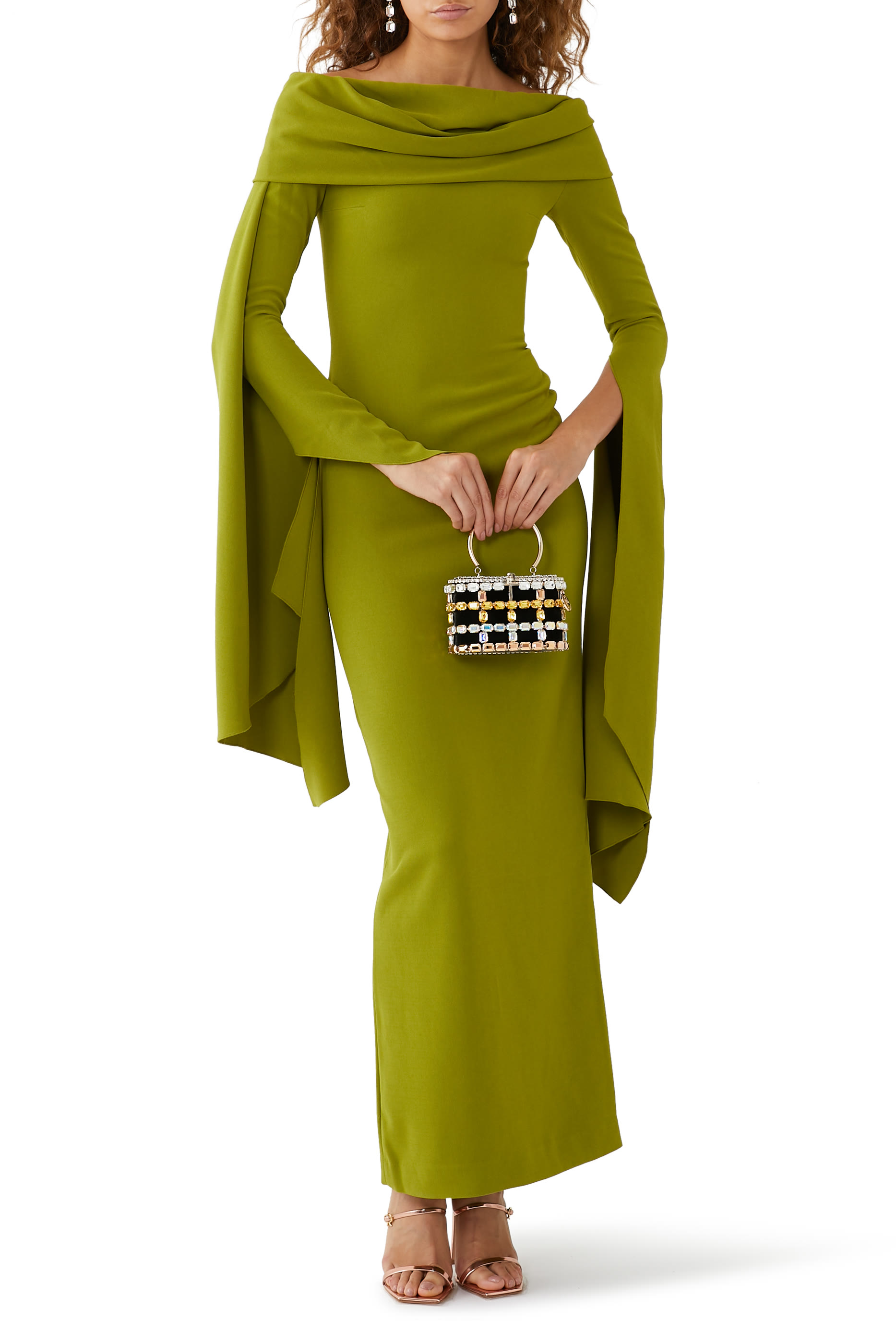 فستان اردن طويل بأكتاف متساقطة