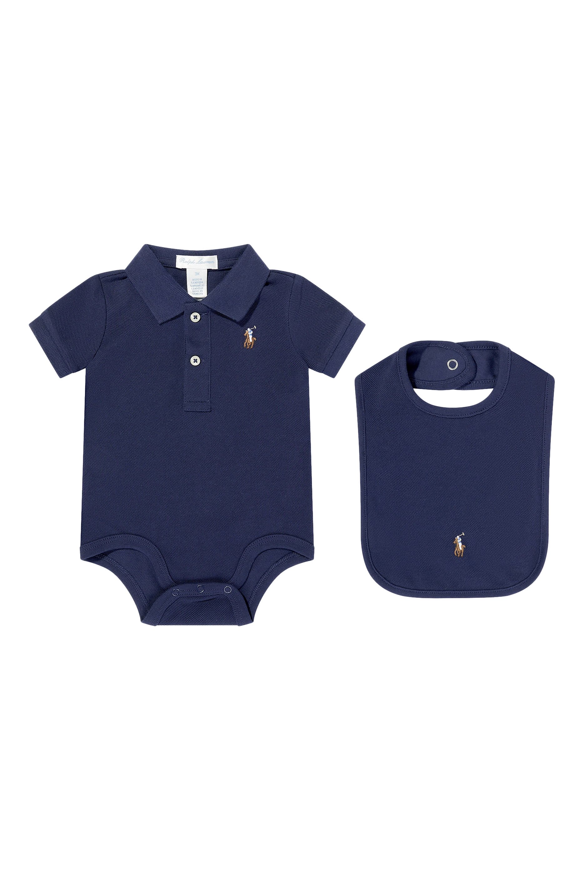 طقم أفرول ومريلة بشعار الماركة للأطفال