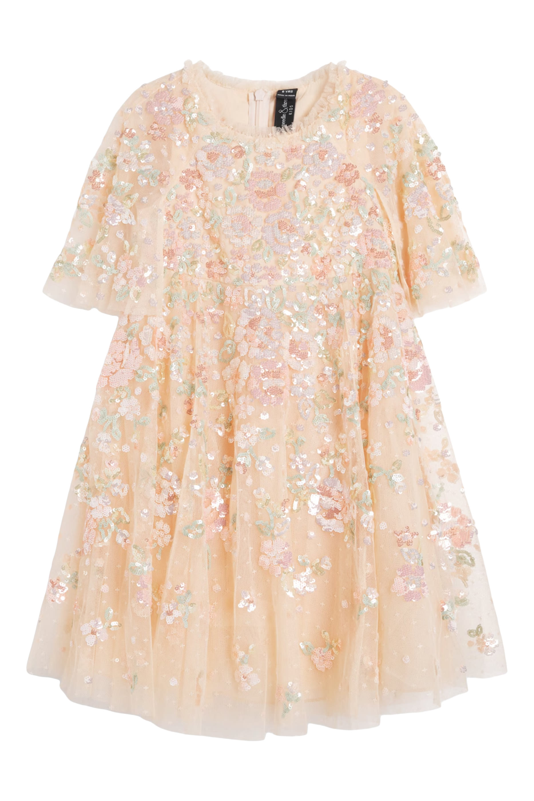 فستان بكاب بنقشة زهور وترتر للأطفال