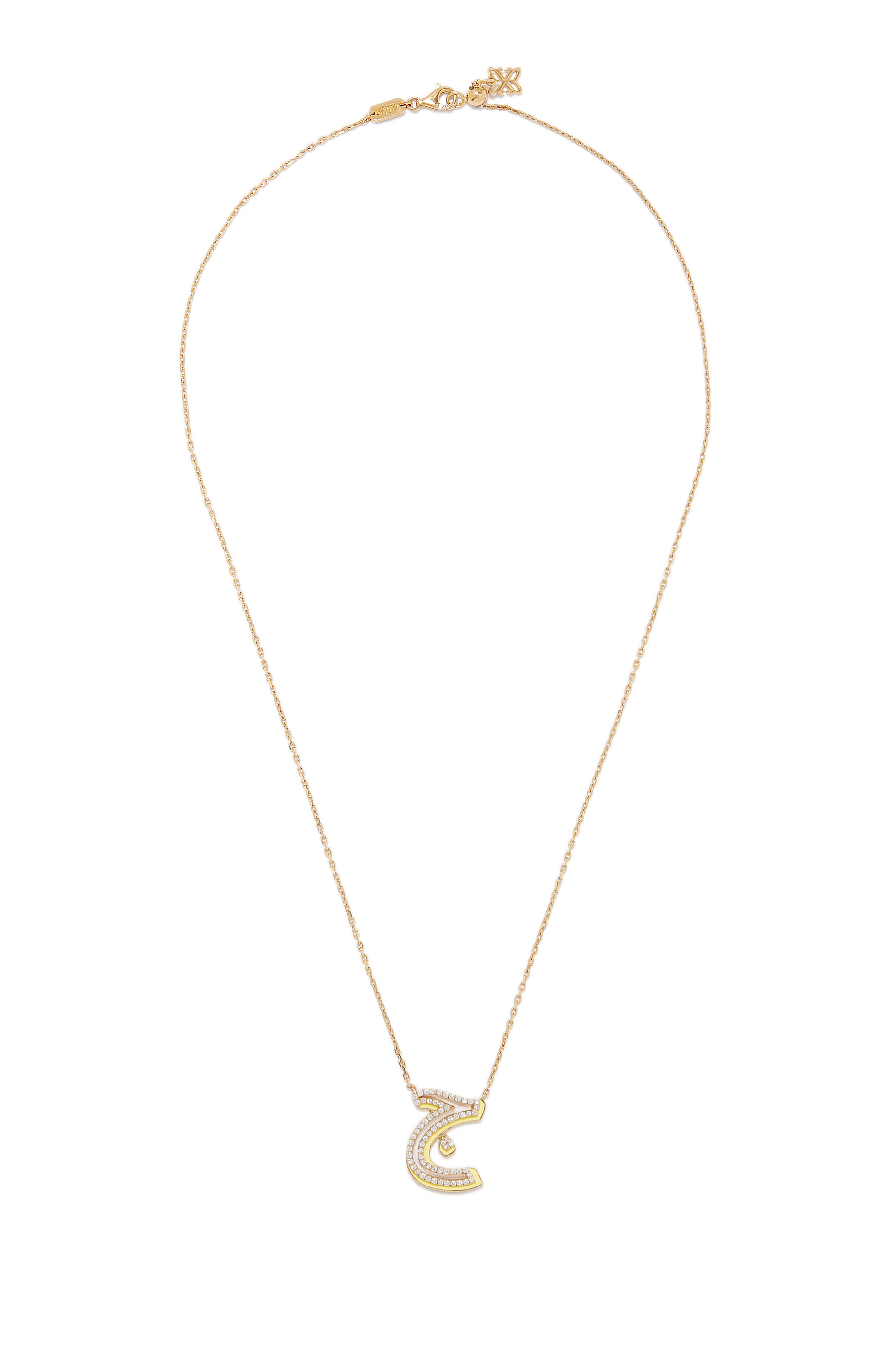 قلادة بتصميم حرف عربي مرصع بالماس ذهب عيار 18