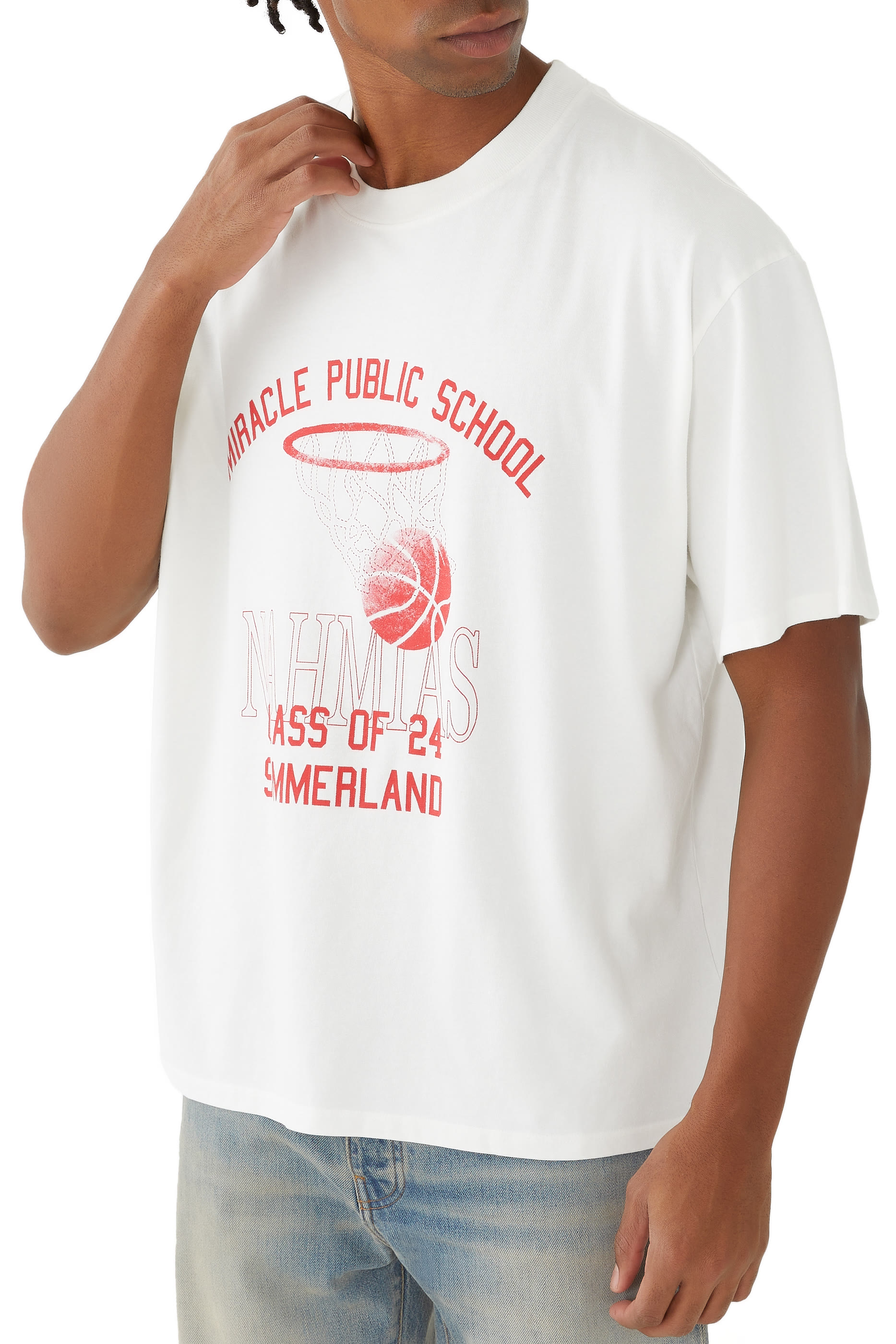 تيشيرت بقصة مربعة بطبعة كرة سلة 024