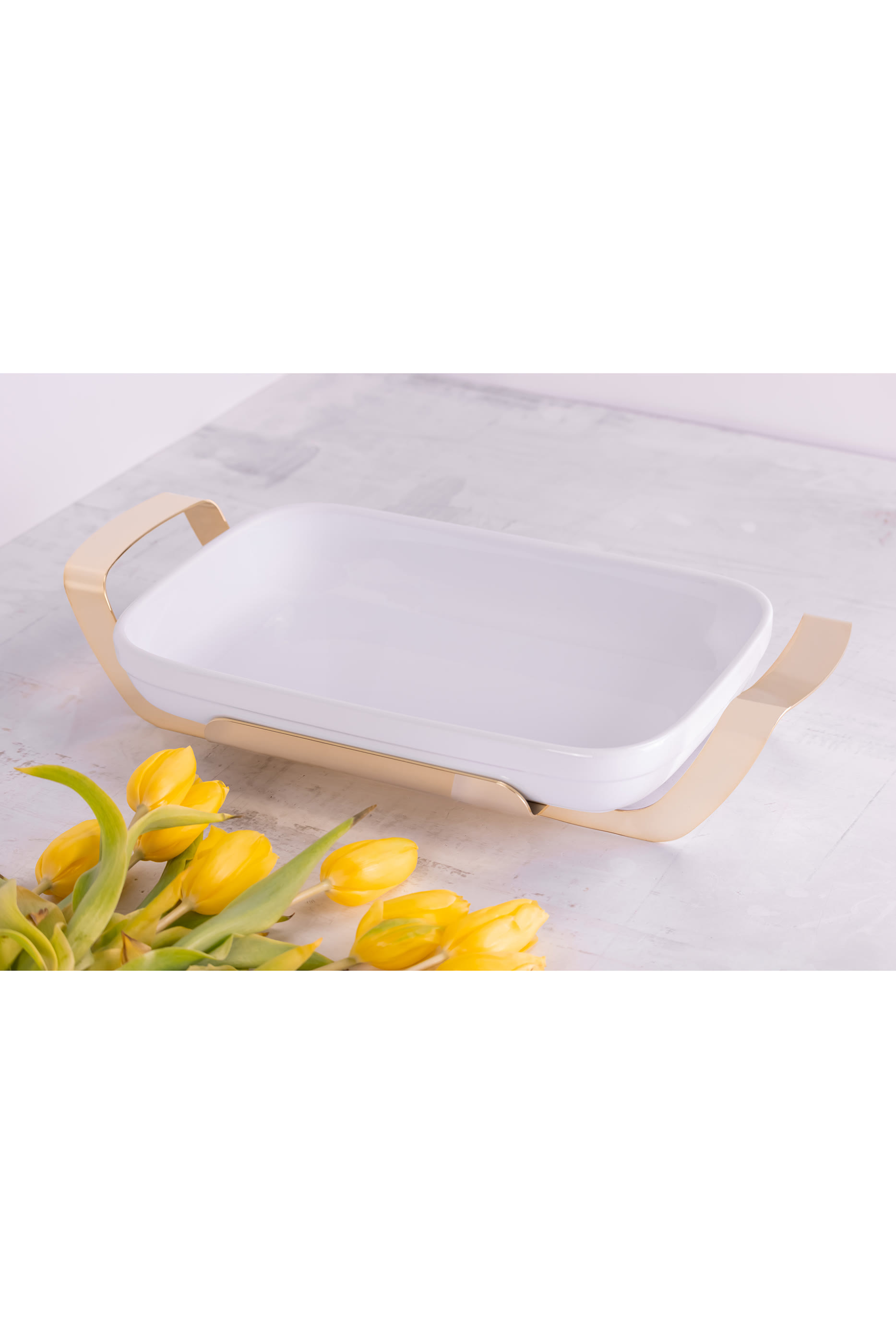 حامل أطباق مستطيل ذهبي