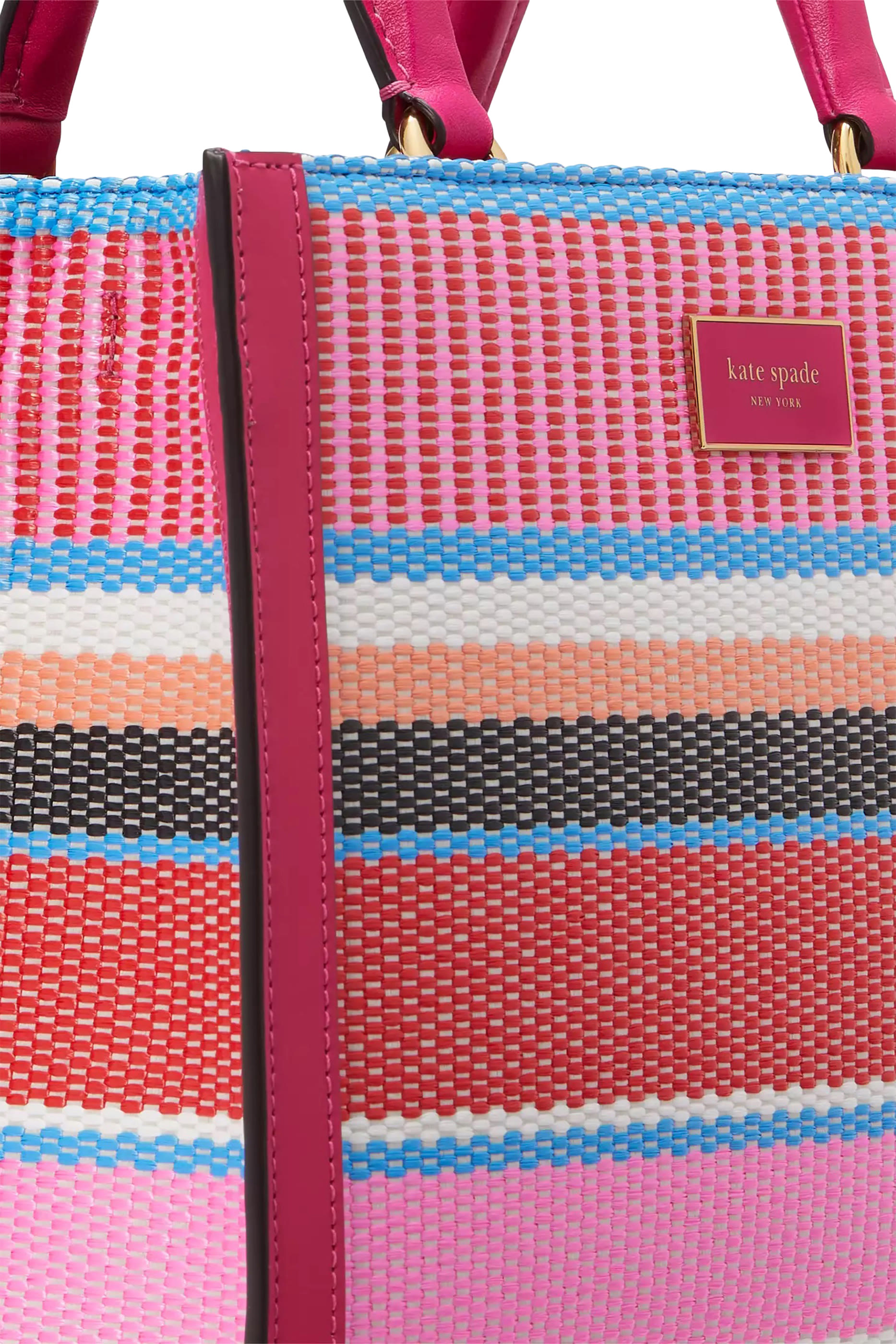 حقيبة يد مانهاتن صغيرة مخططة قش منسوج