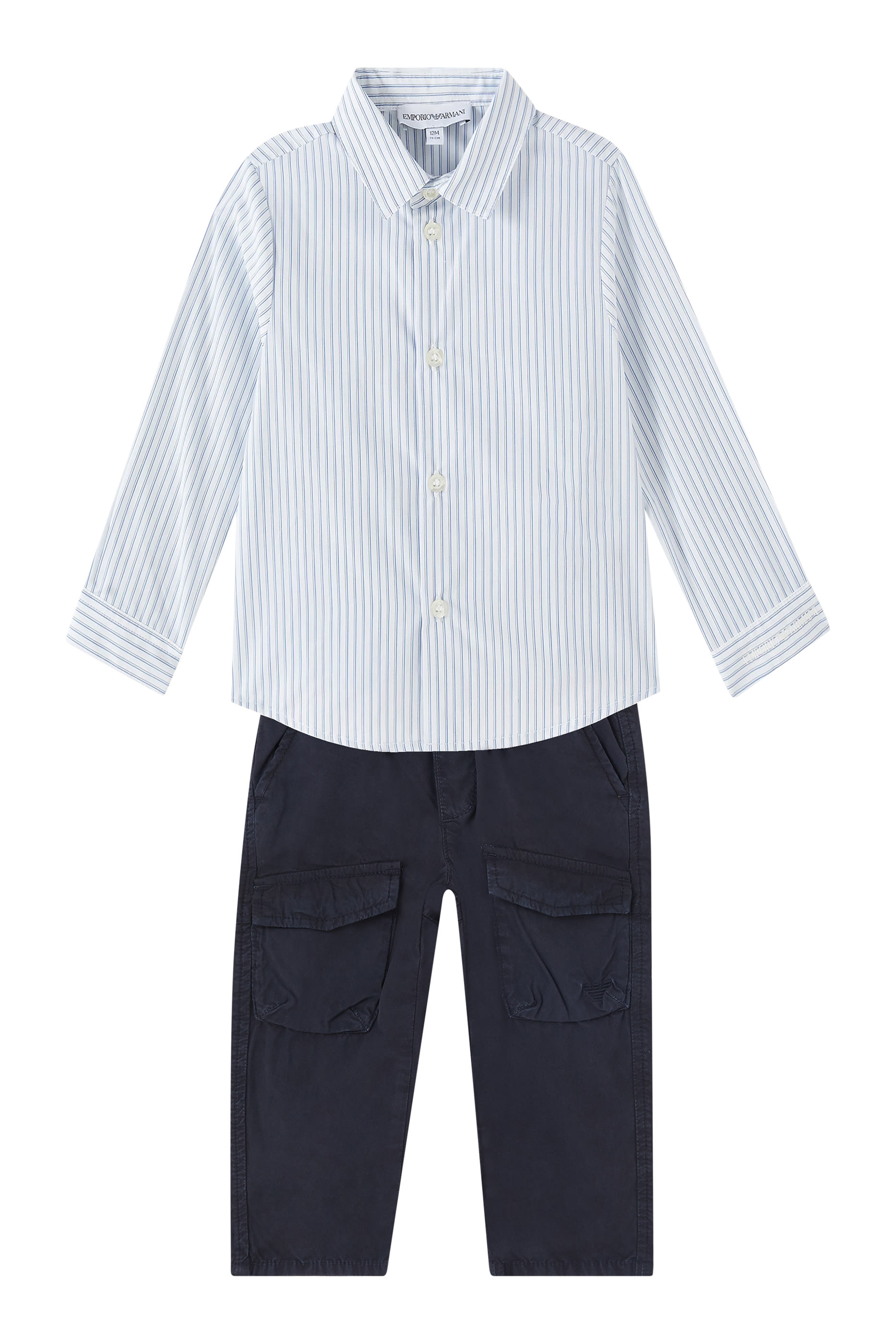 قميص مخطط بأكمام طويلة وشعار الماركة للرضع