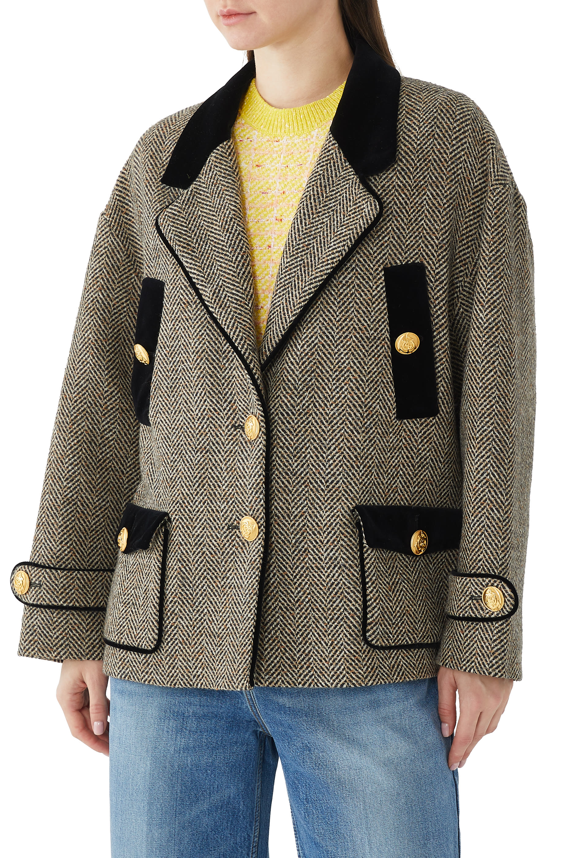 معطف صوف بنقشة هيرنغ بون