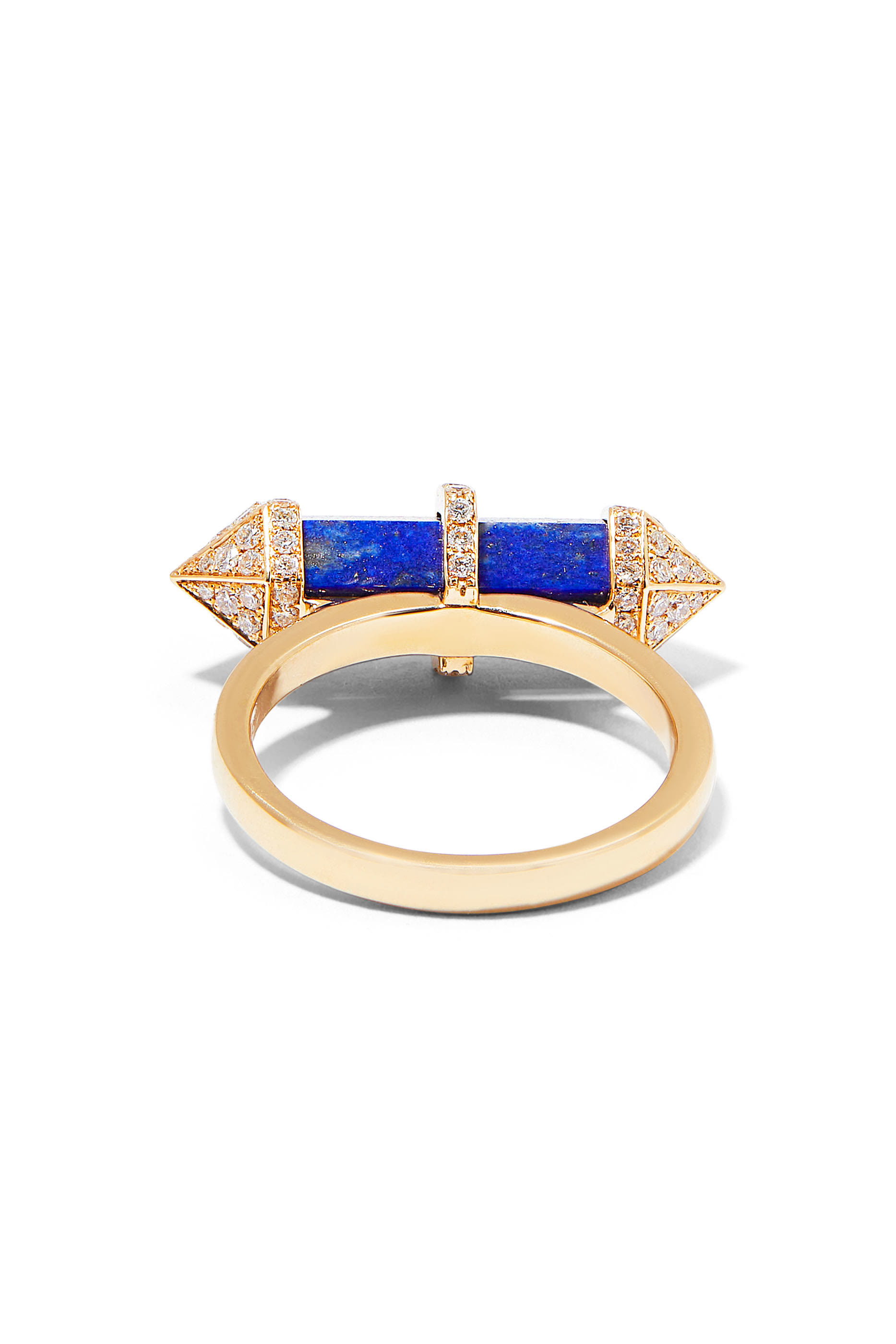 Small Chakra Horizontal Ring. 18k Yellow Gold with Diamonds & Lapis Lazuli