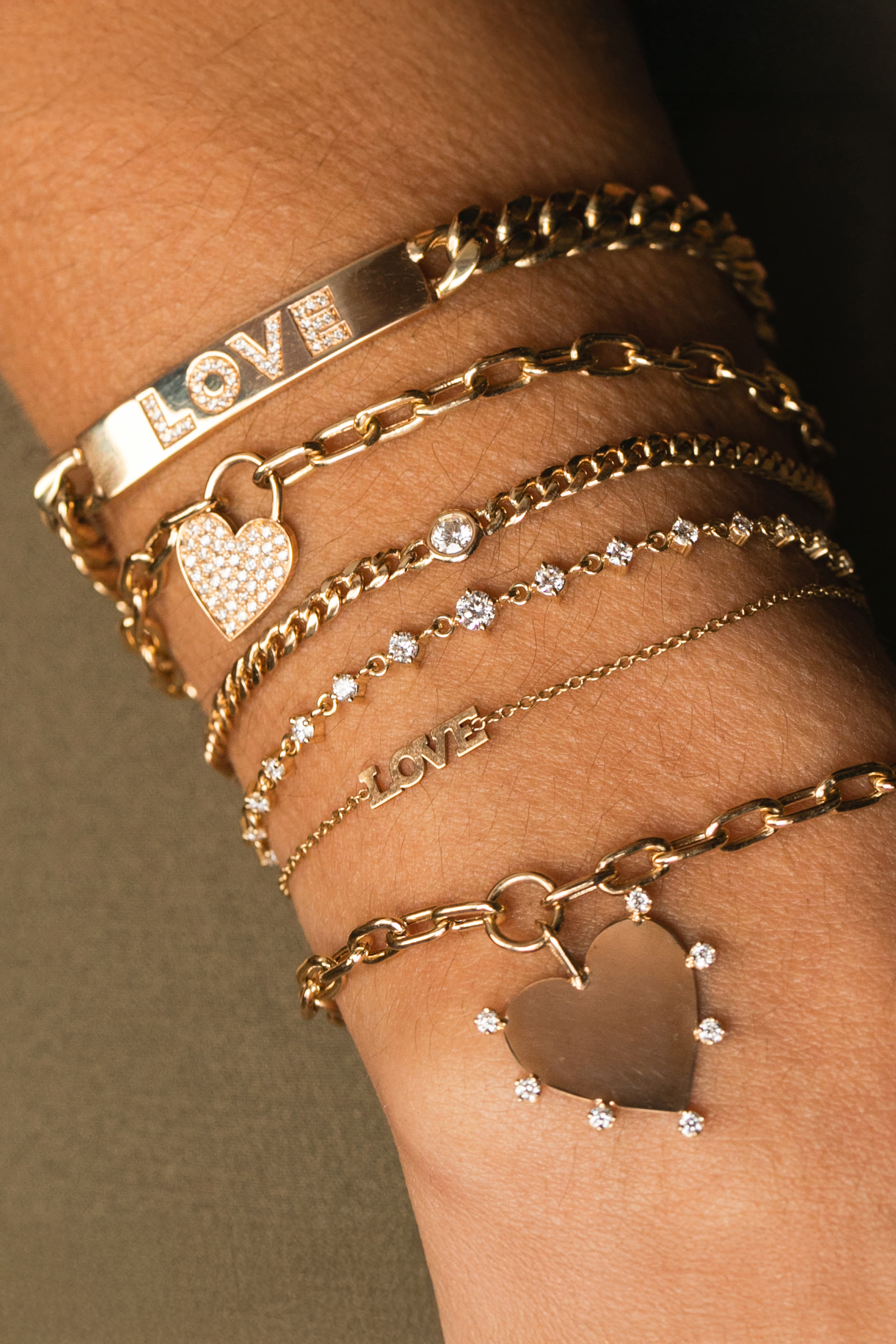 سوار بحلية بتصميم قلب مرصع بماس، ذهب أصفر عيار 14