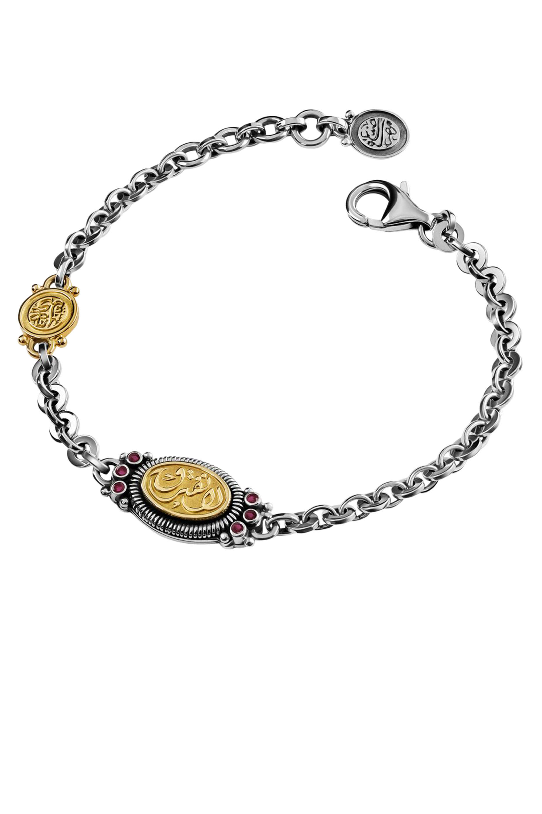 سوار بعبارة لا نفترق مزين بسبنيل أحمر، فضة إسترلينية وذهب أصفر عيار 18