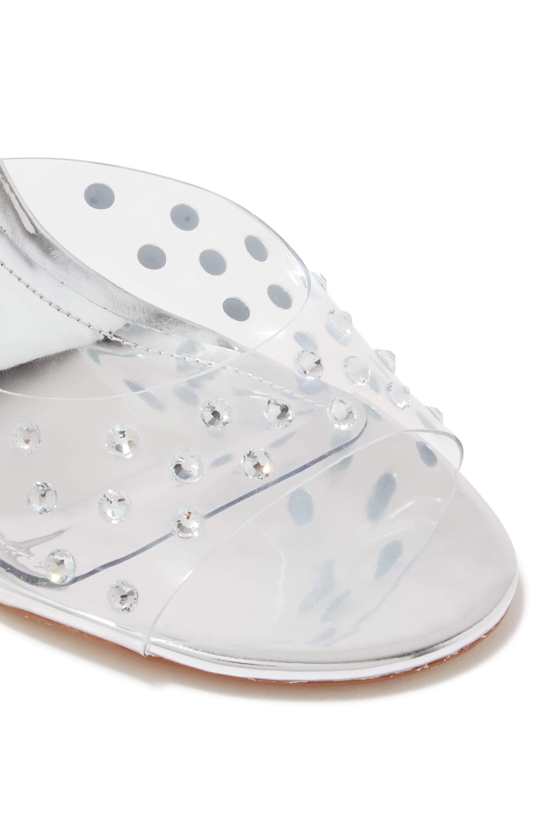 حذاء مفتوح من الخلف مرصع بكعب كلوريد متعدد الفينيل 90مم