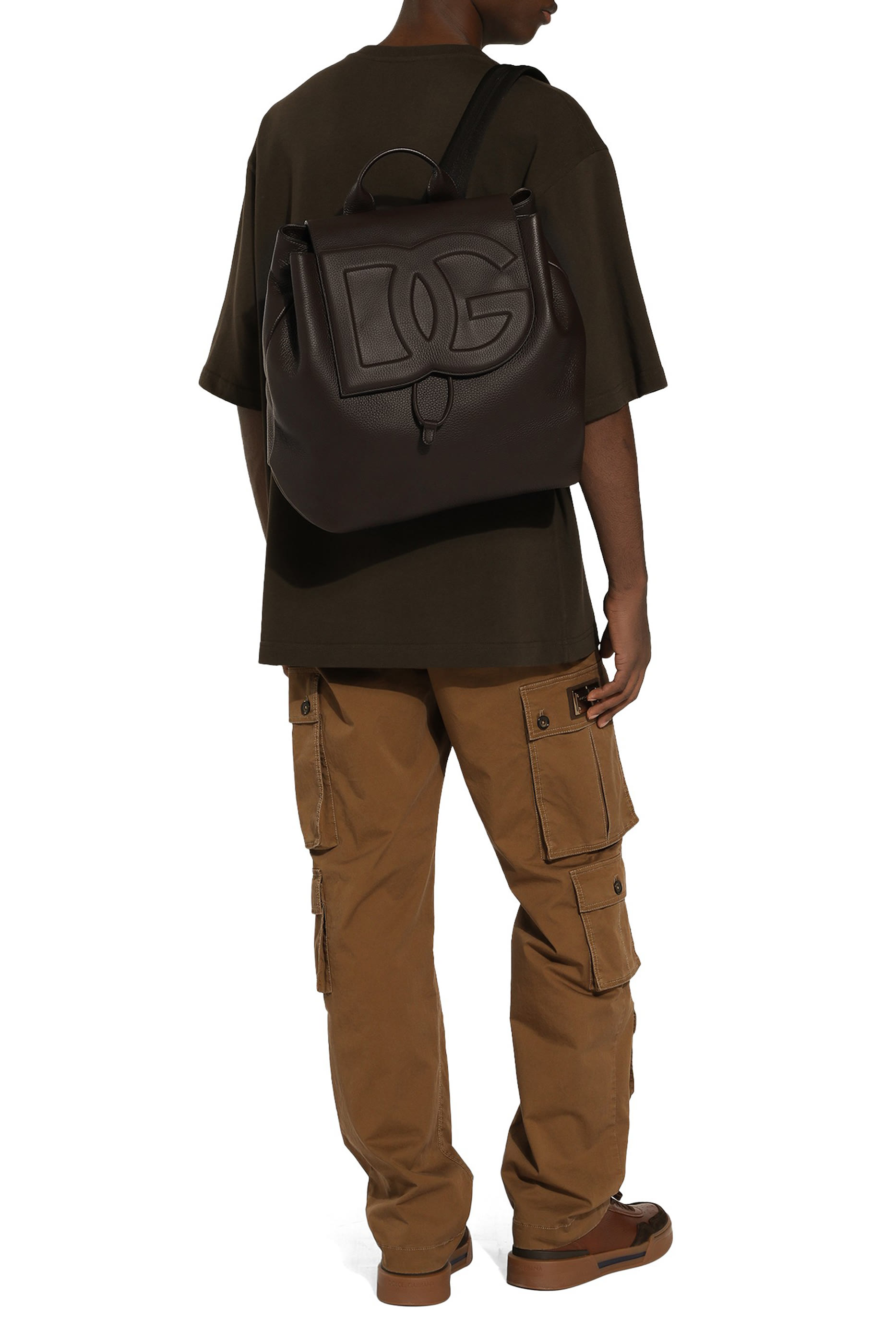 حقيبة ظهر بشعار الماركة جلد غزال