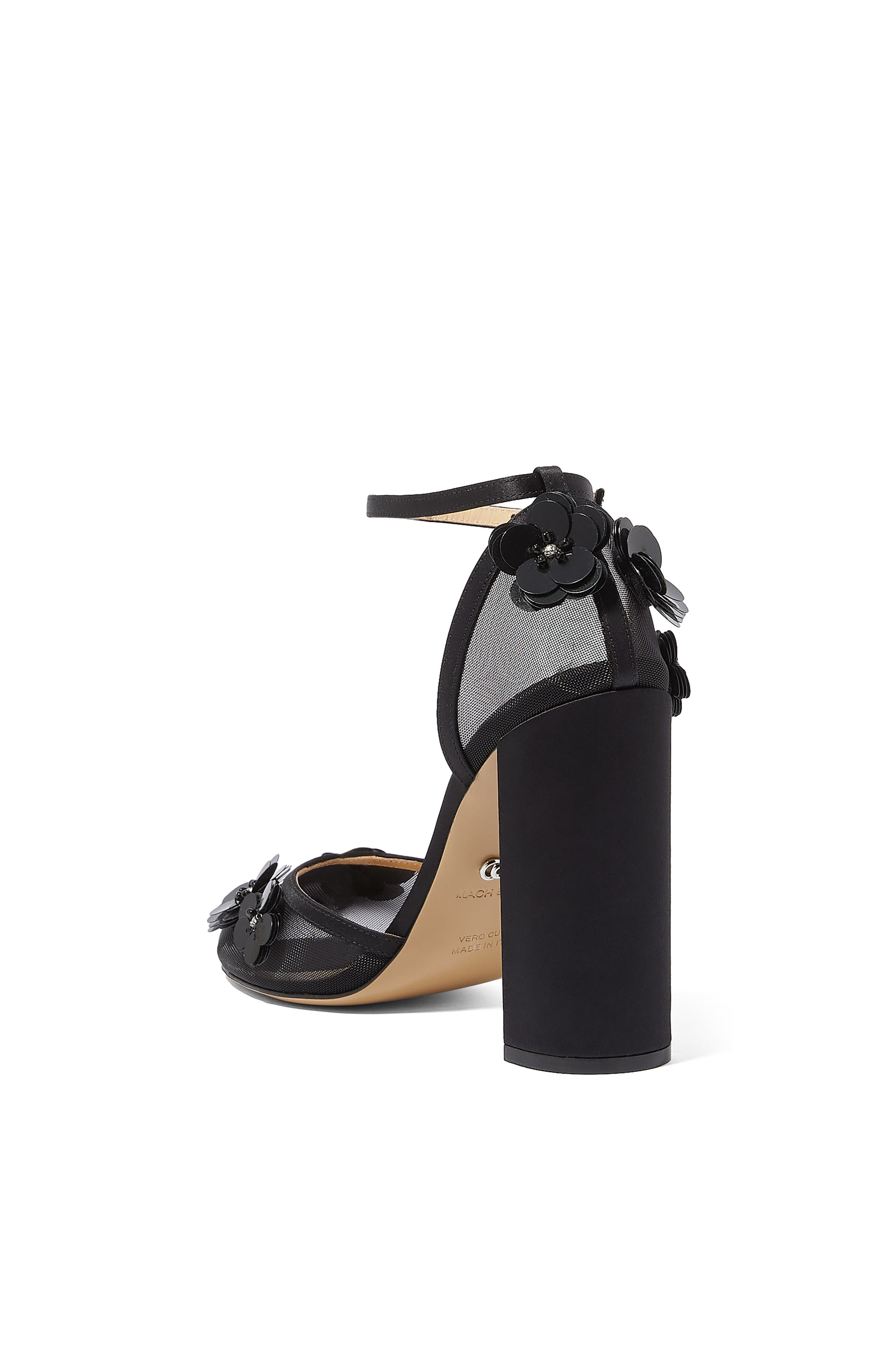 حذاء كلاسيكي 100 بسير كاحل وزهور قماش شبكي