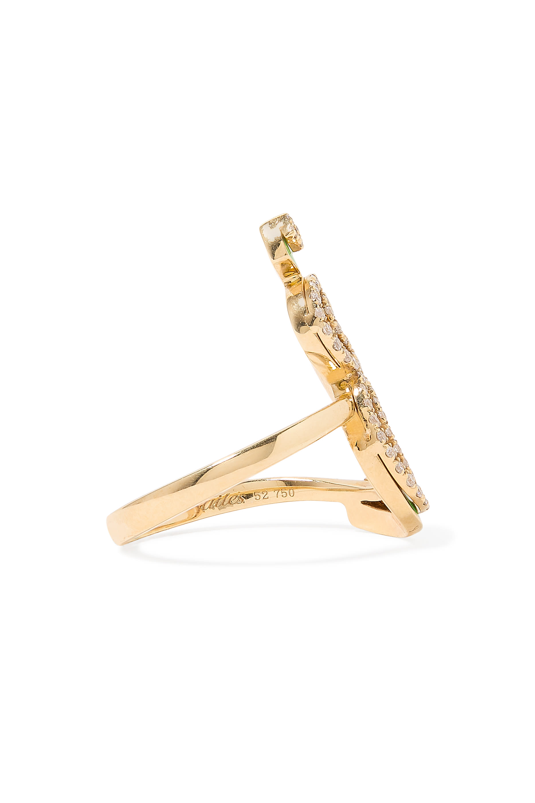 Arabic Letter Ring, 18k Yellow Gold & Enamel, Diamonds