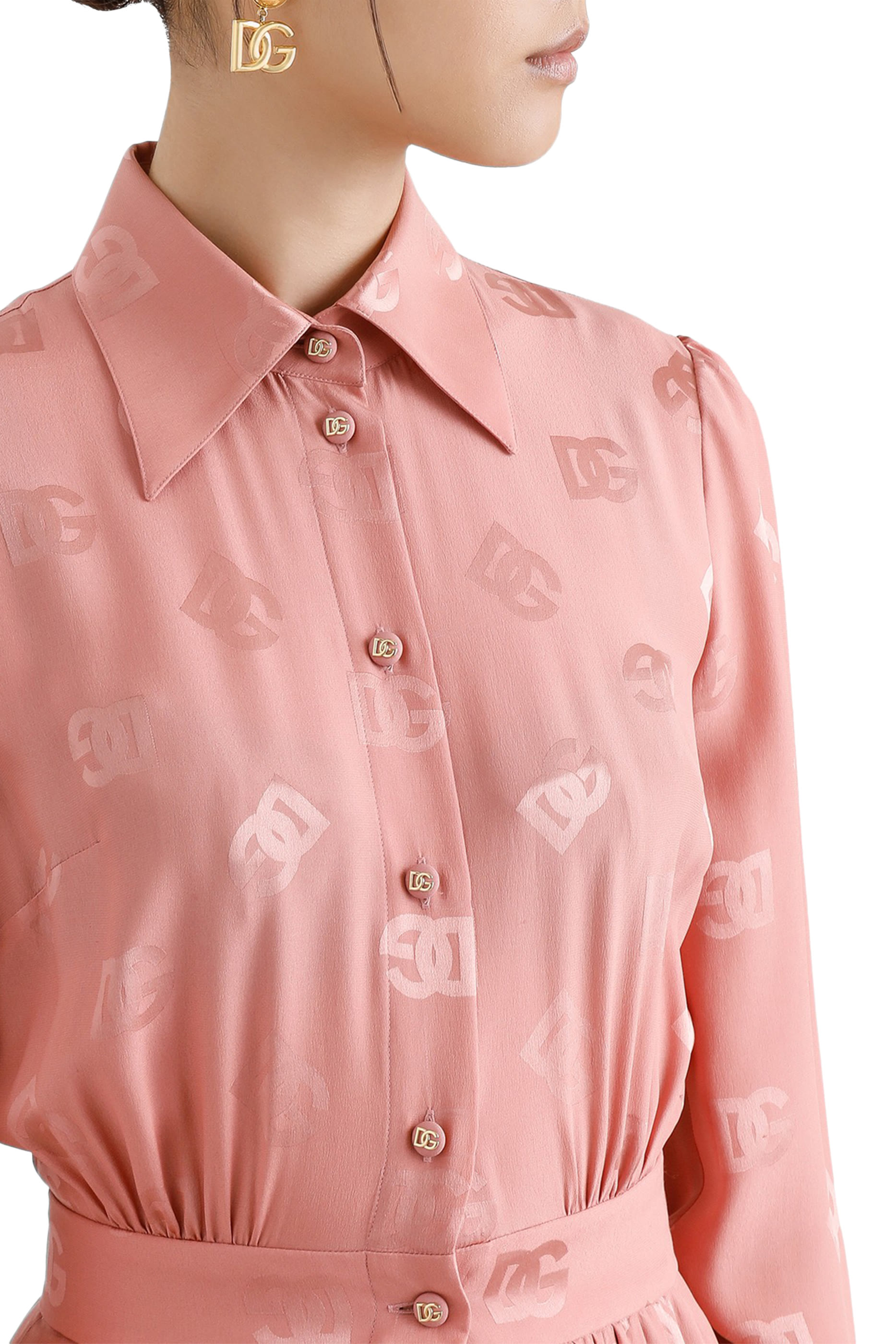 فستان متوسط الطول بنقشة حروف شعار الماركة جاكار