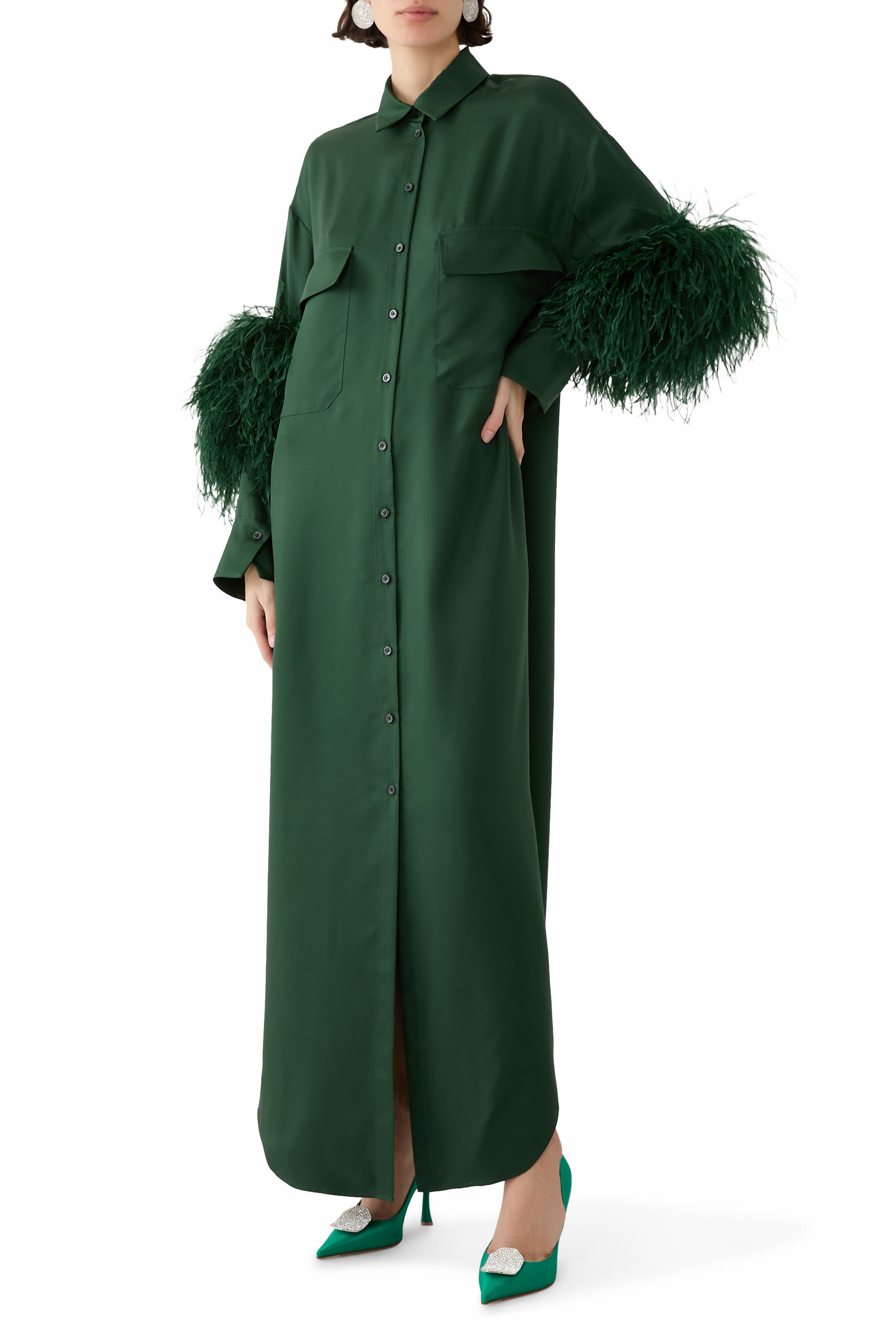 فستان بلومينغديلز الحصري بصف أزرار مزين بالريش