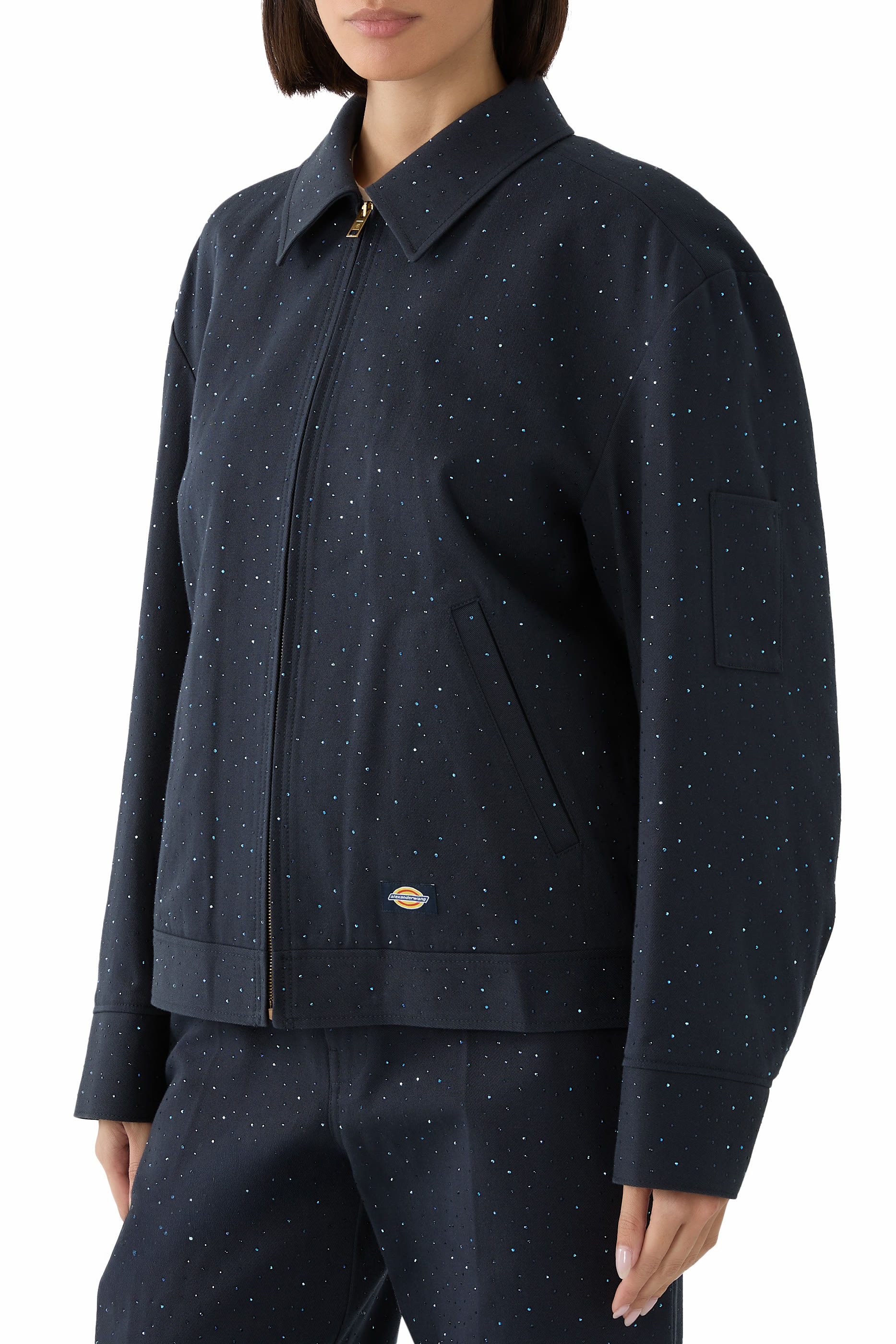 جاكيت وورك وير بقصة مربعة بكريستال مثبت حراريا