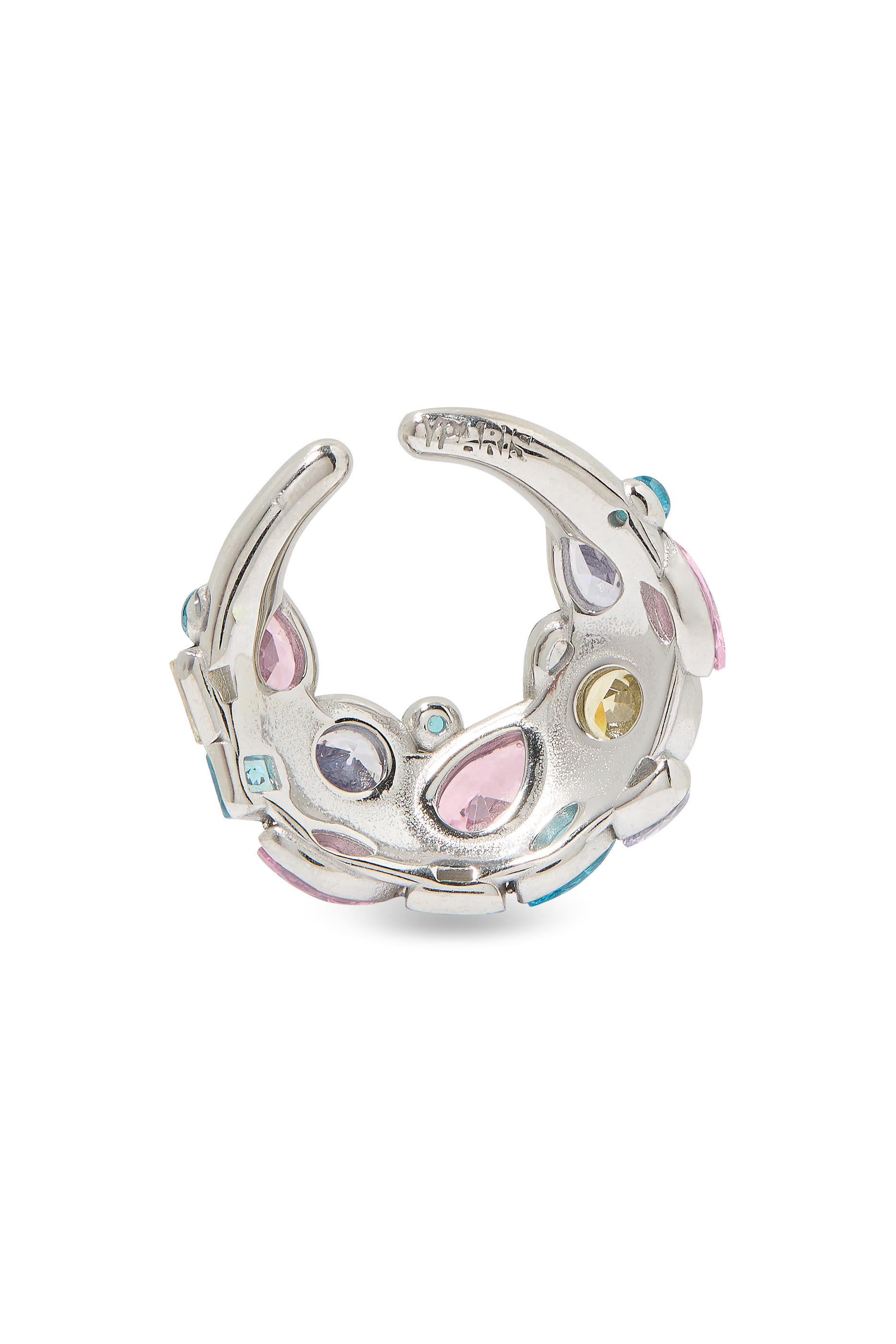 Round Single Ear Cuff, Silver-Plated Stainless Steel & Crystals