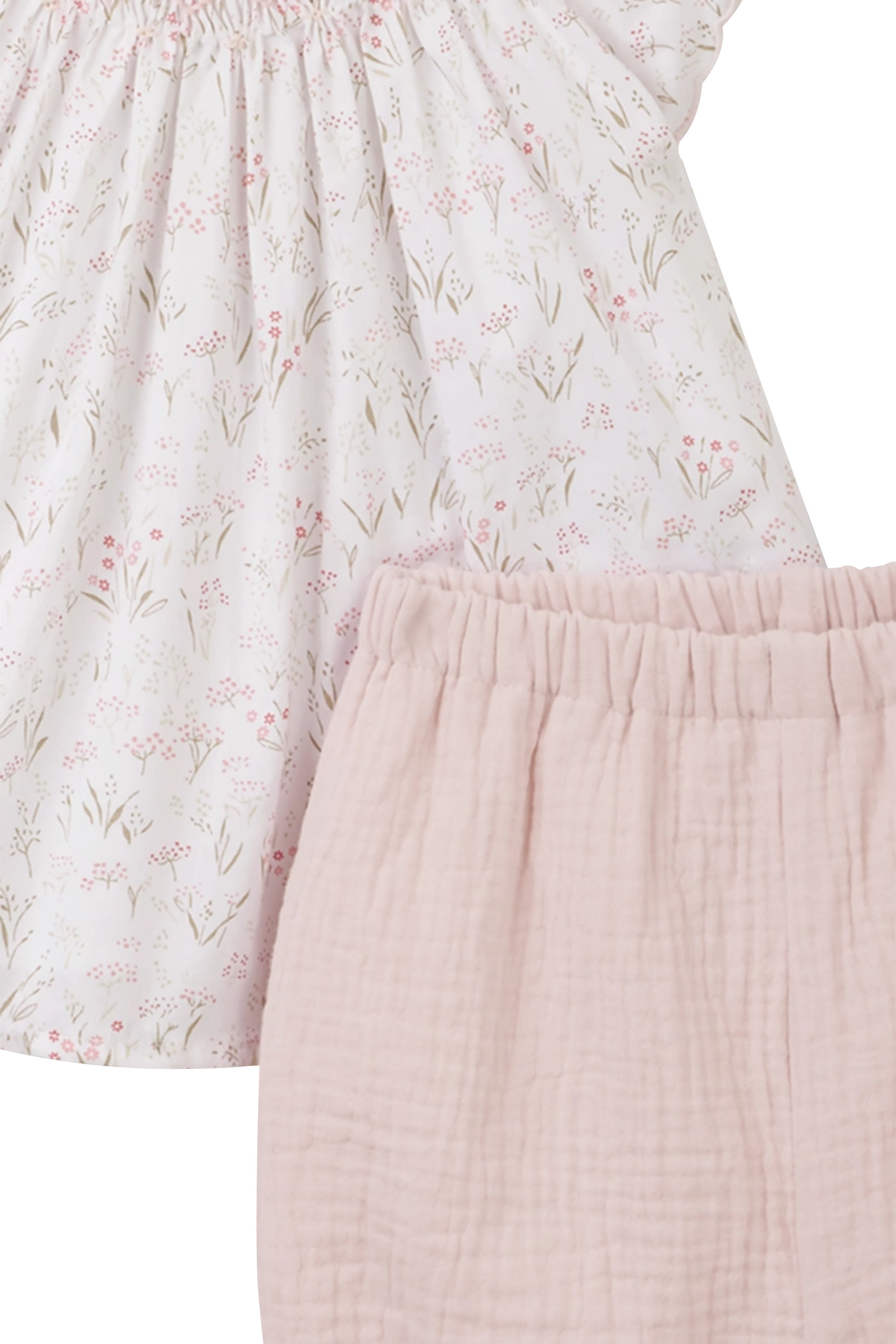 طقم سيلين بلوزة بكشكش ونقشة زهور مع شورت قطن عضوي للأطفال