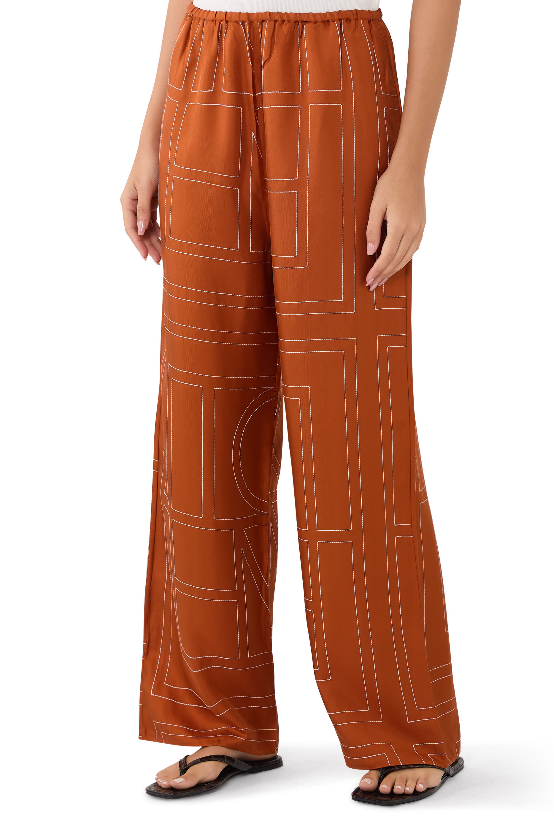 بنطال بيجامة بنقشة حروف شعار الماركة حرير