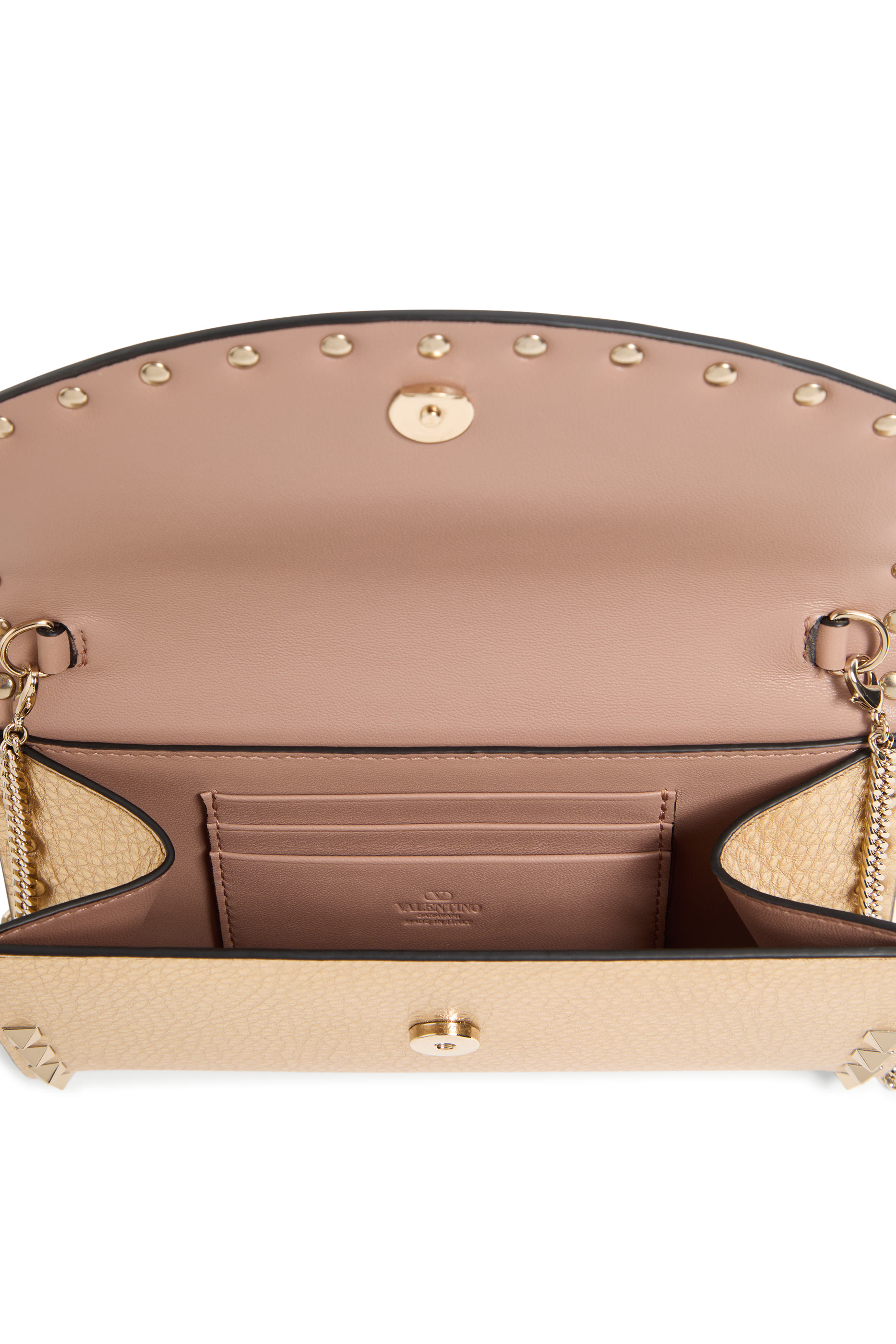 Rockstud Grainy Calfskin Wallet with Chain Strap