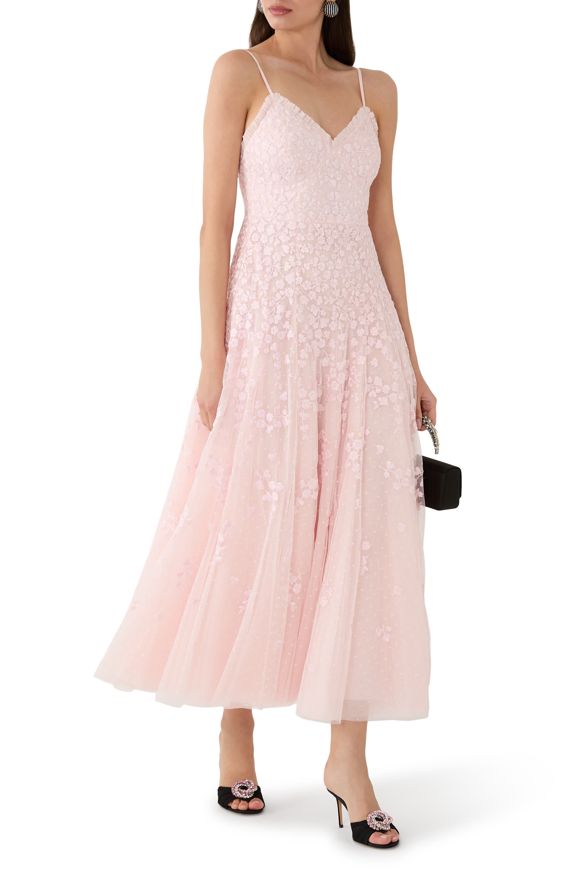 قستان سهرة كامي بطول الكاحل بنقشة أزهار متناثرة