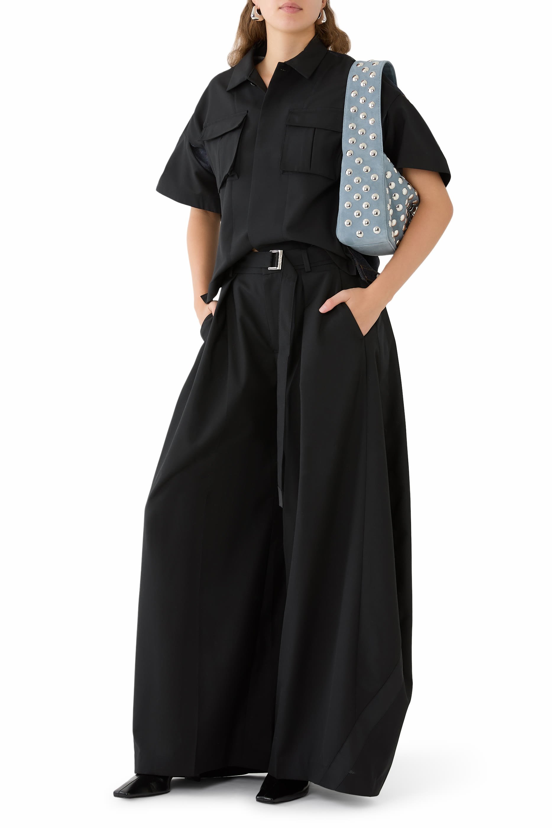 بنطال بقصة ساق واسعة قماش بدل