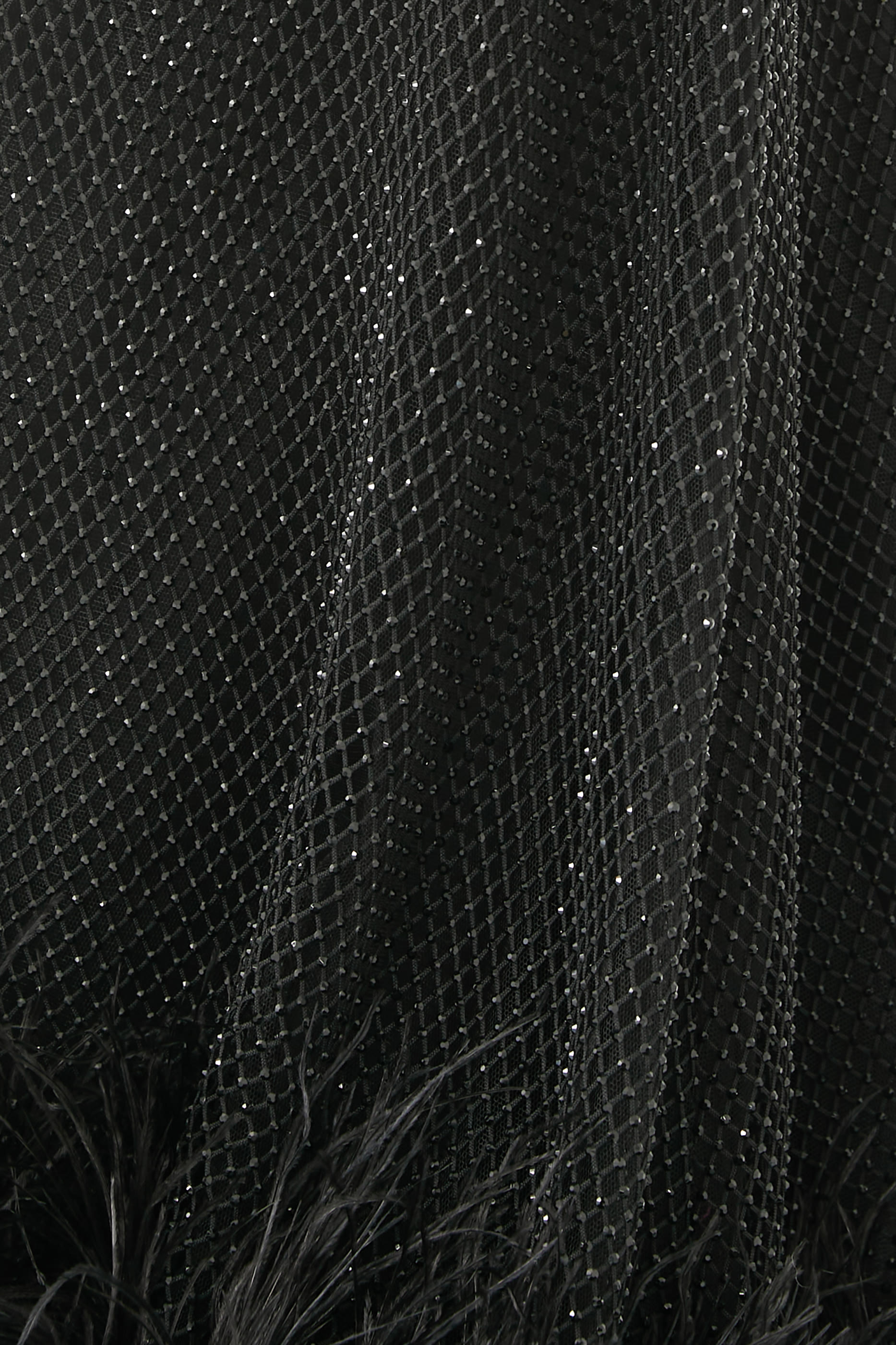 فستان سهرة بحافة مزينة بالريش قماش شبكي