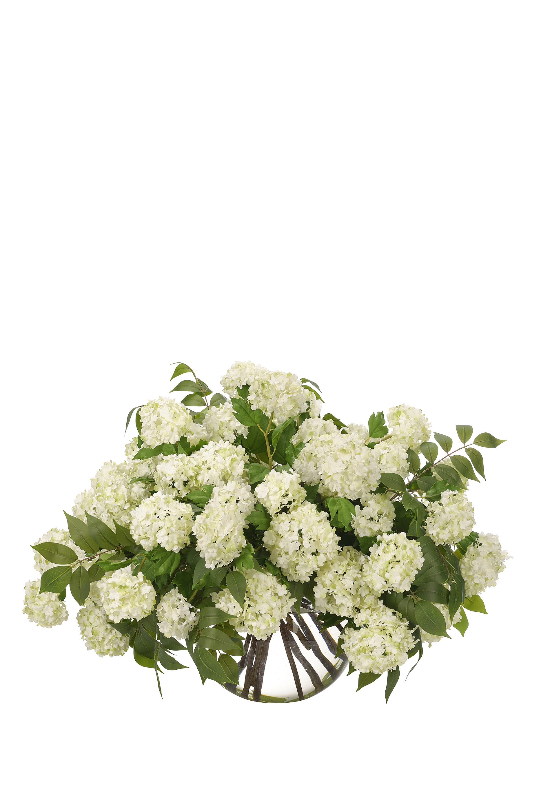 كرة زينة زجاجية بأزهار صناعية بيضاء