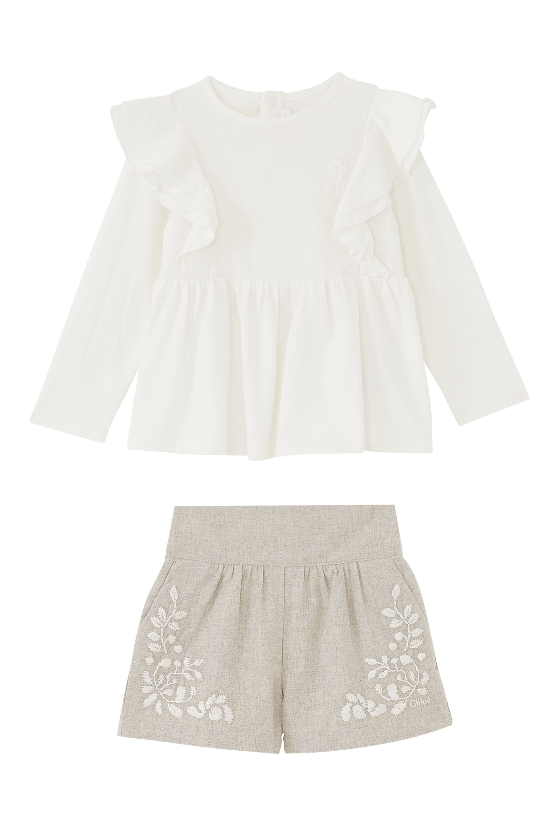 طقم ملابس أطفال بتطريزات زهور