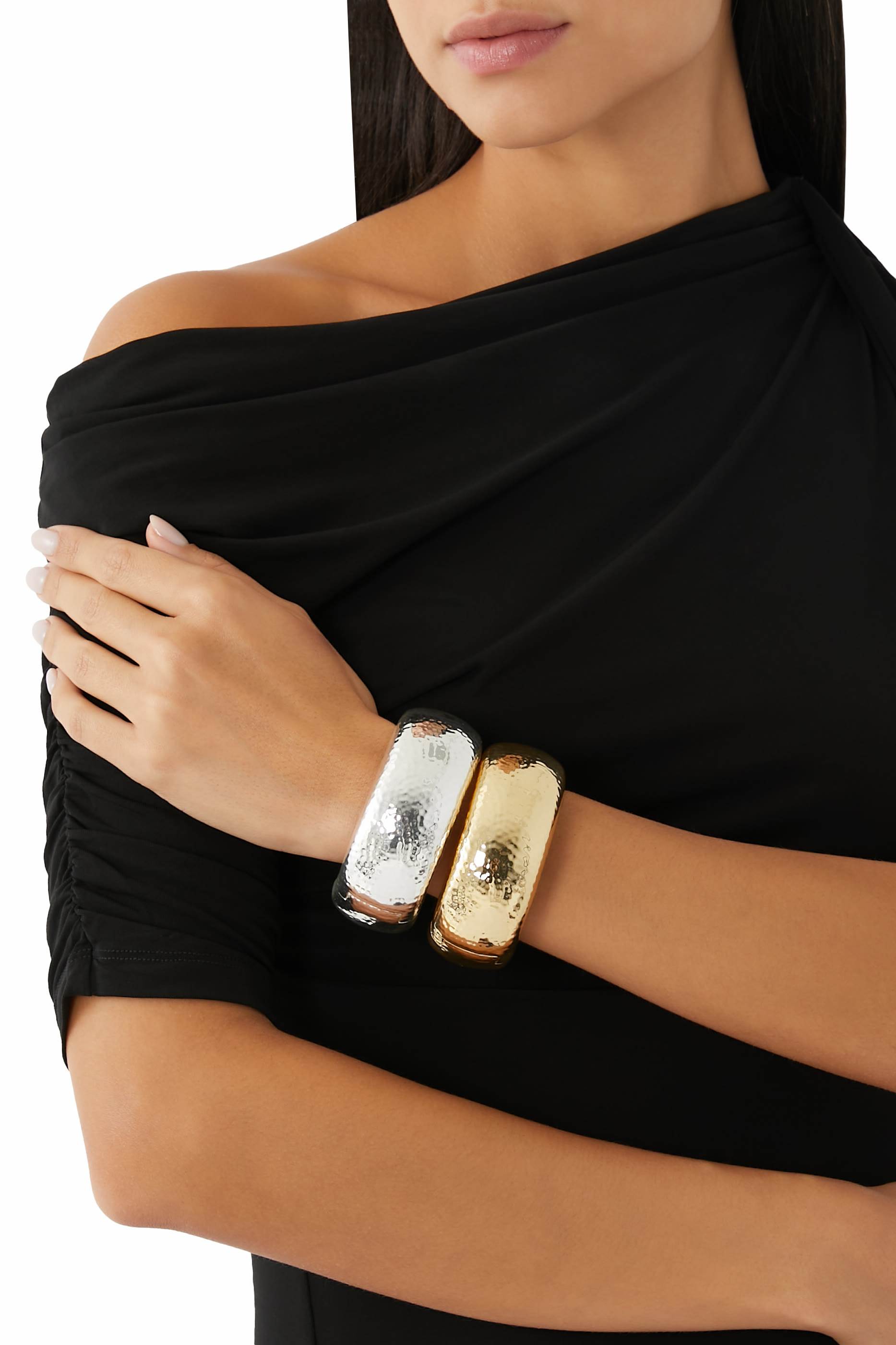 سوار كبير بتصميم منفوخ، نحاس مطلي بالفضة