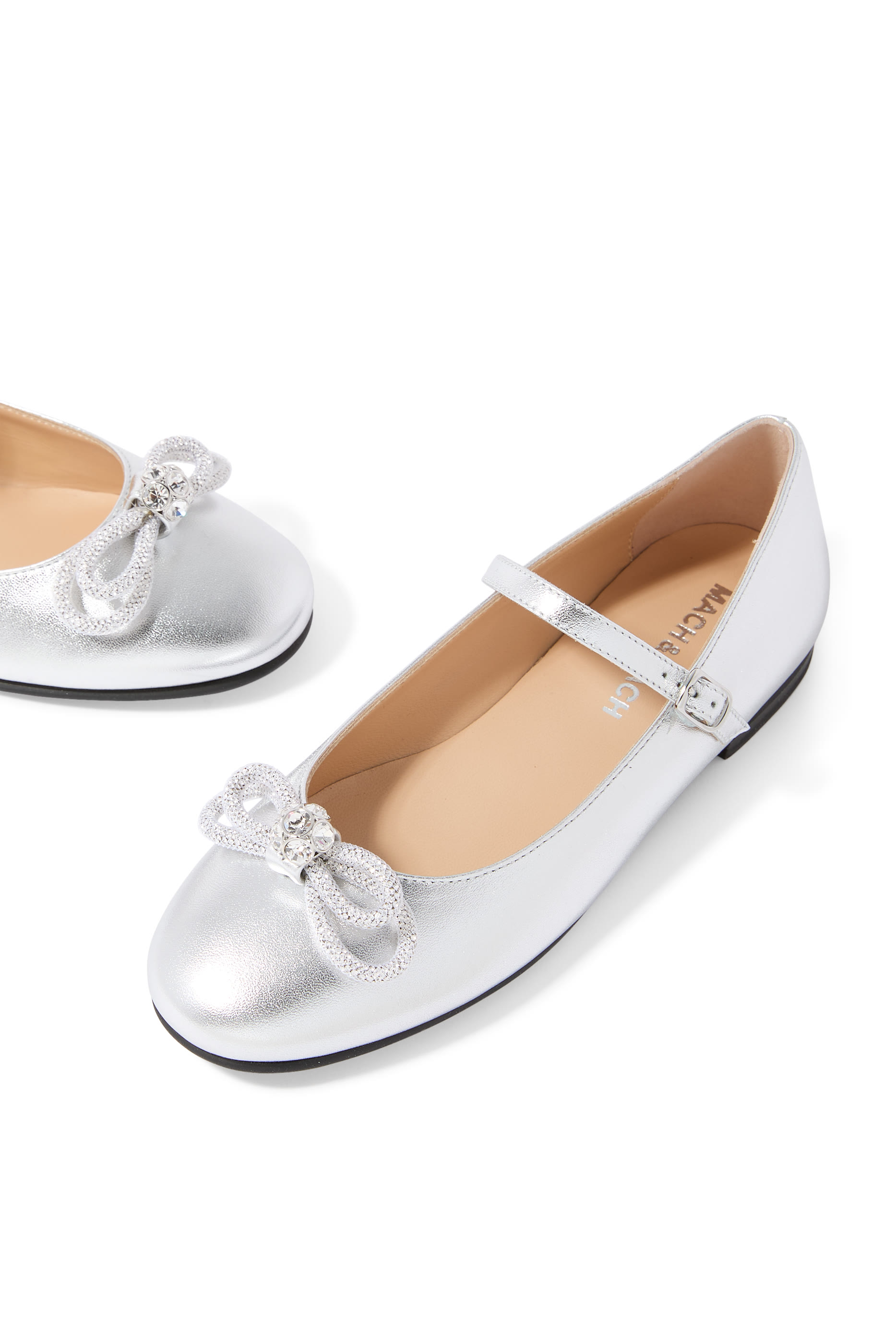 Kids  Double Bow Leather Mini Ballerinas