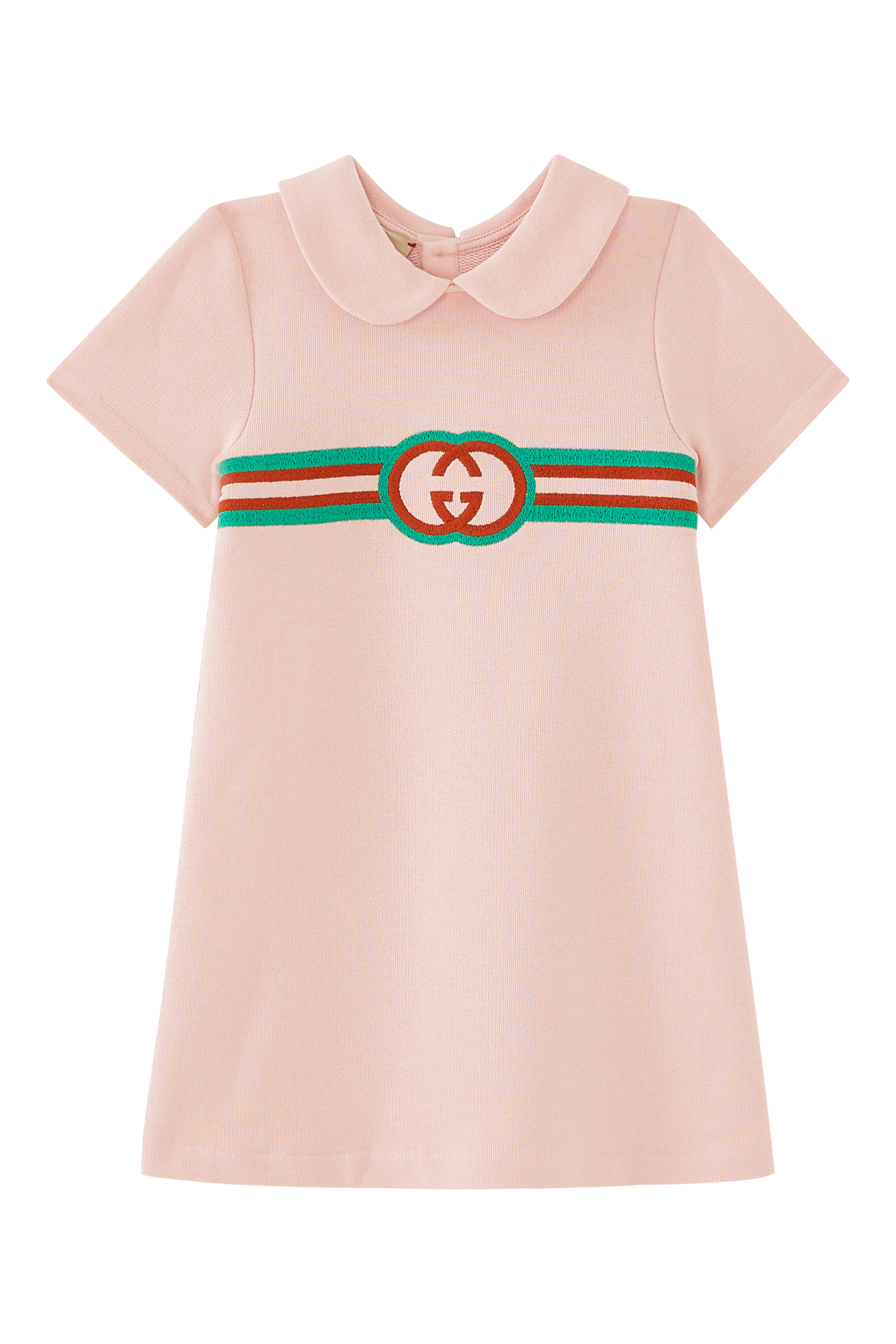 فستان جرسيه للأطفال بطبعات حرفي شعار الماركة بتصميم متداخل
