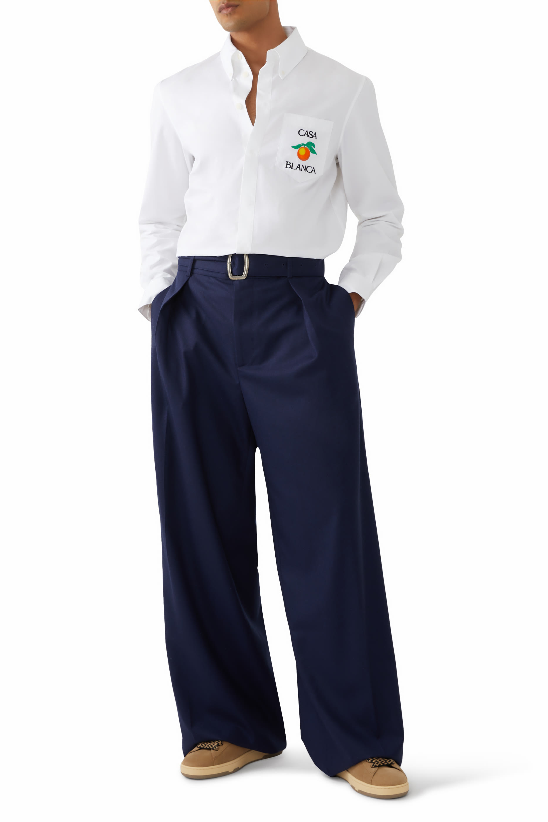 قميص اوكسفورد بتطيريزات برتقال