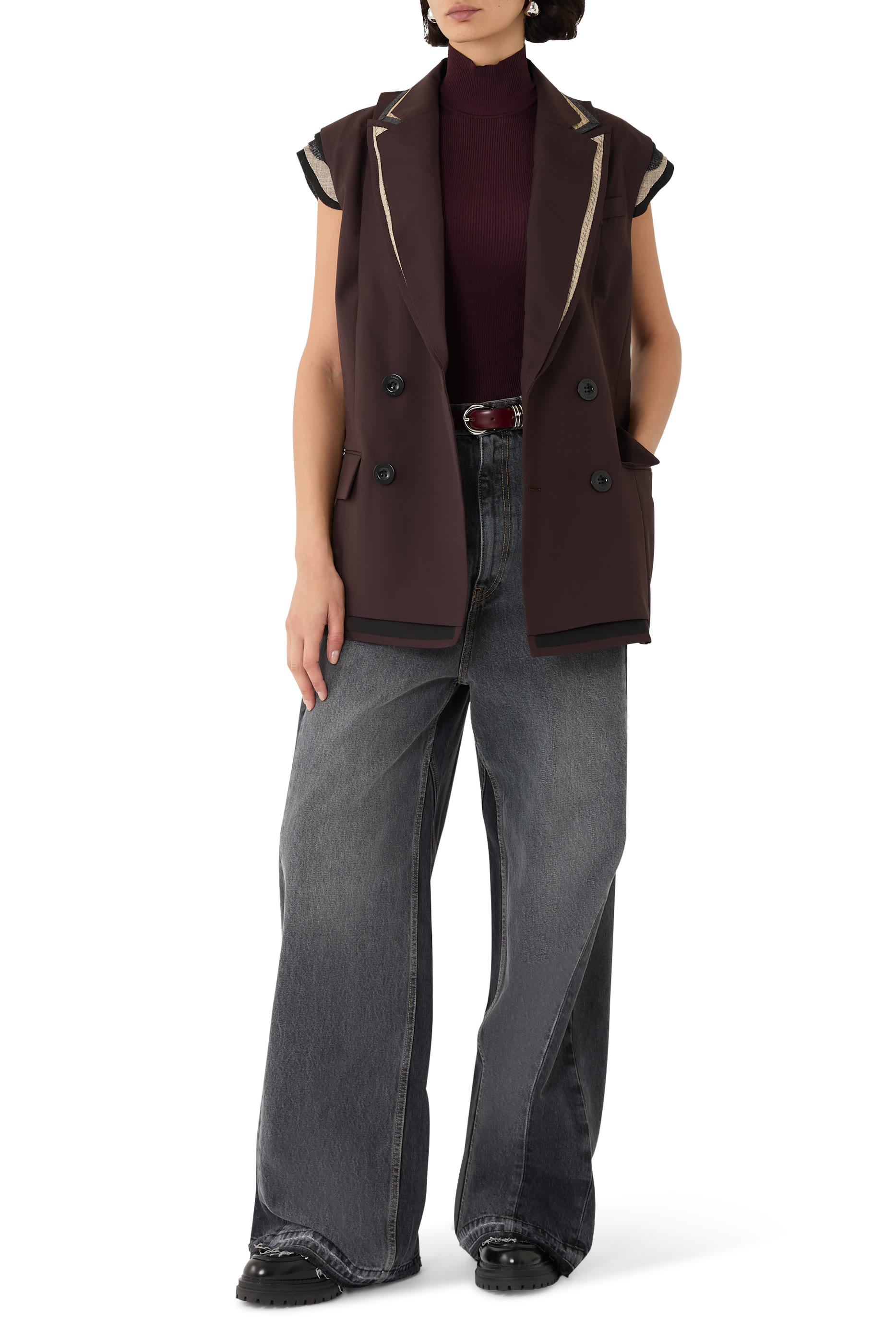 Double-Breasted Front-Flap Pocket Sleeveless Blazer