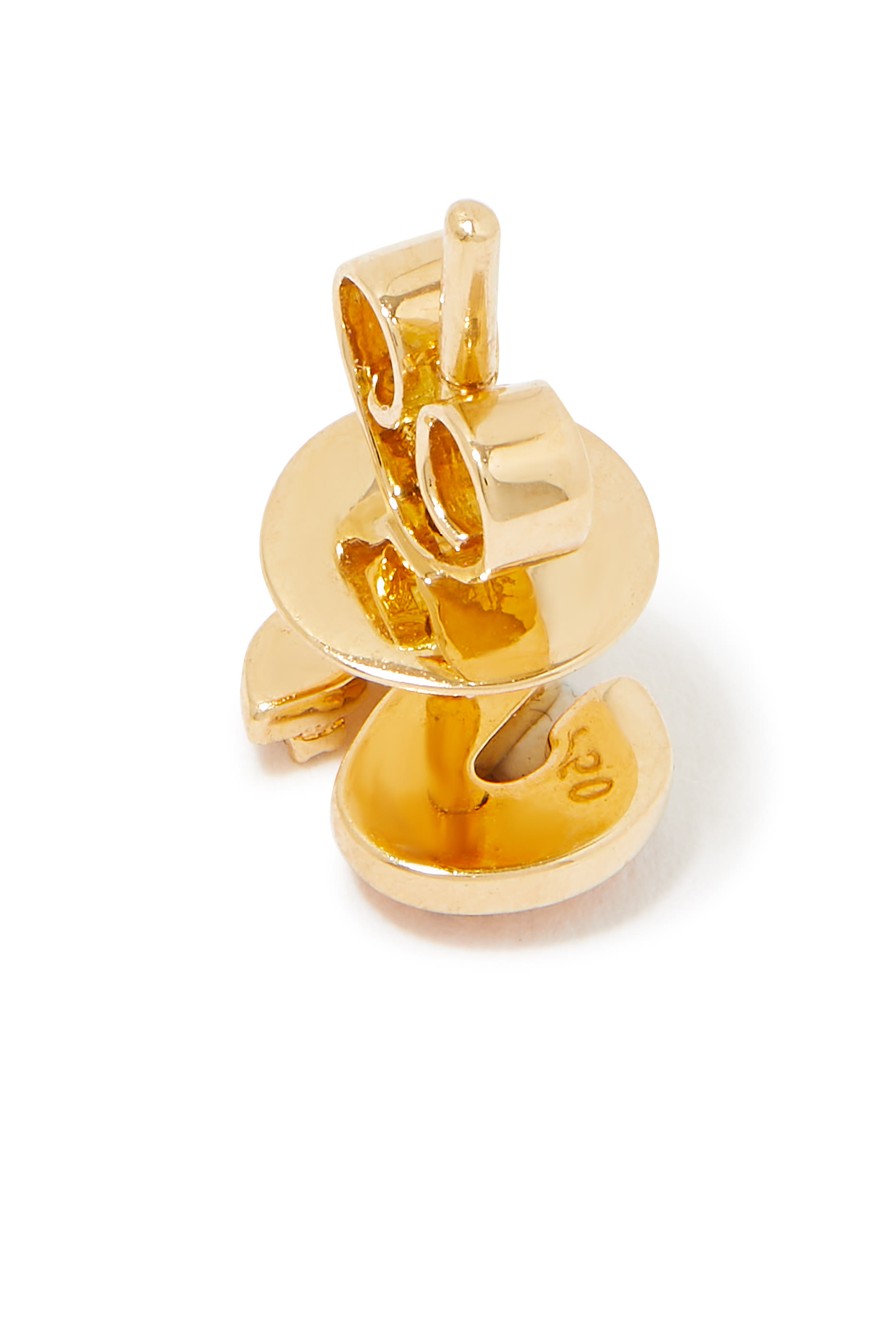 أقراط بتصميم حرف S مرصعة بالماس ومينا بلون وردي ذهب أصفر عيار 18