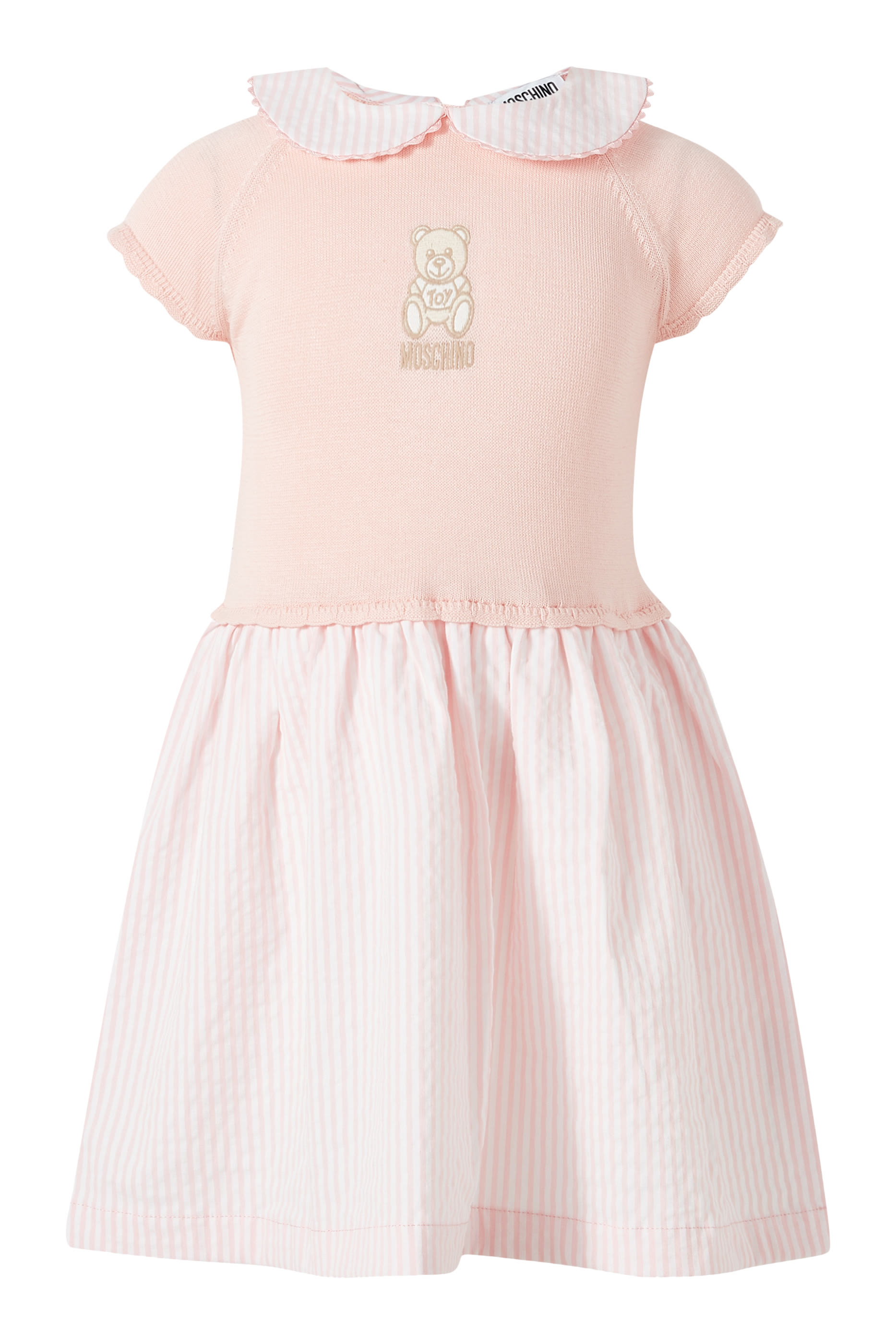 فستان مزين بنقشة الدب تيدي وشعار الماركة للأطفال