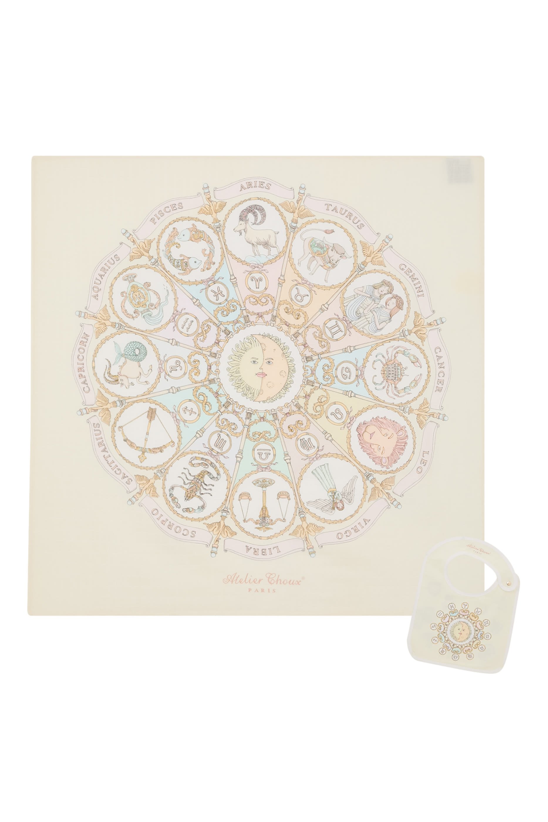 طقم وشاح مربع ومريلة بنقشة أبراج بلون أصفر للأطفال