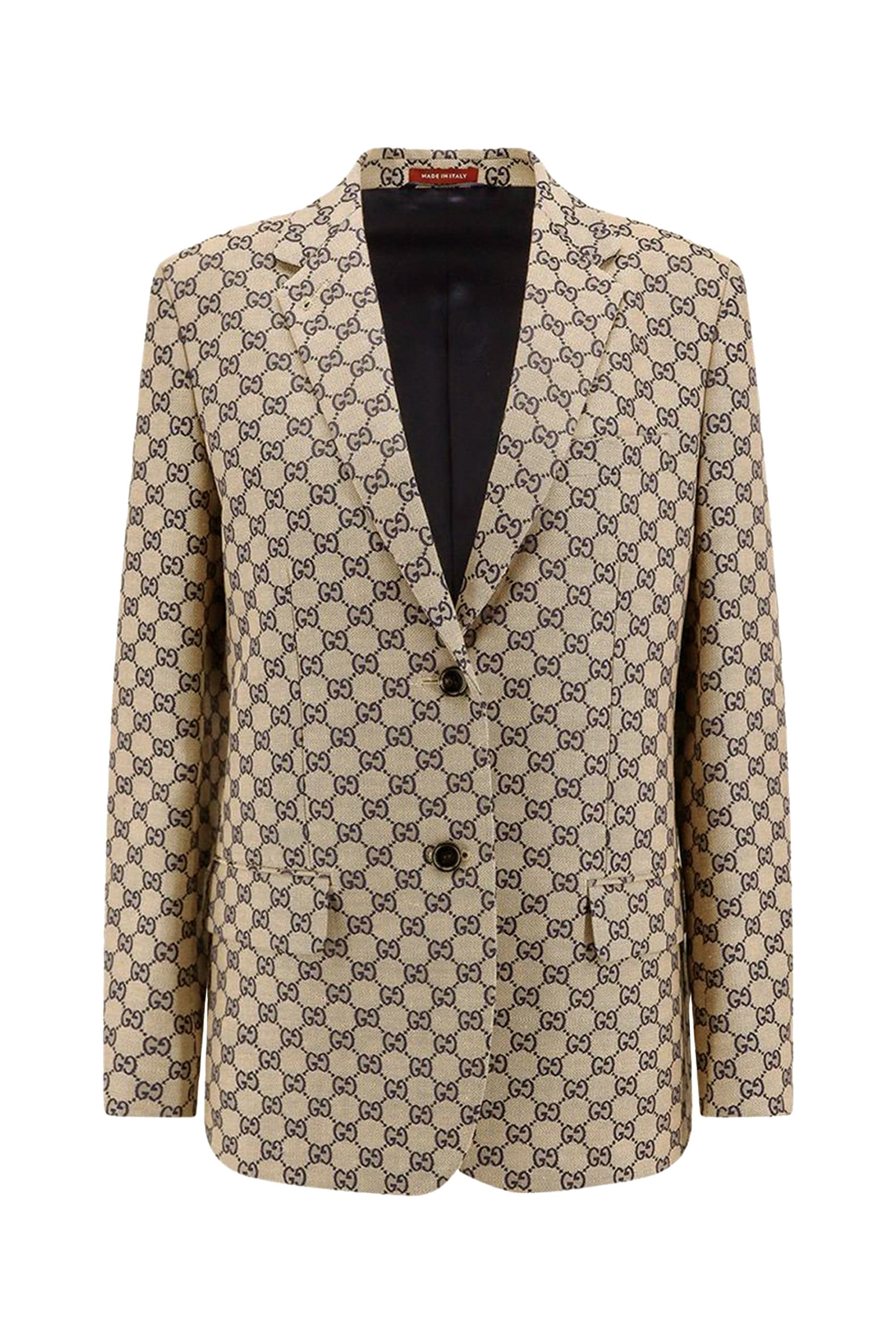 جاكيت بنقشة حرفي شعار الماركة مزيج قماش قنب وكتان