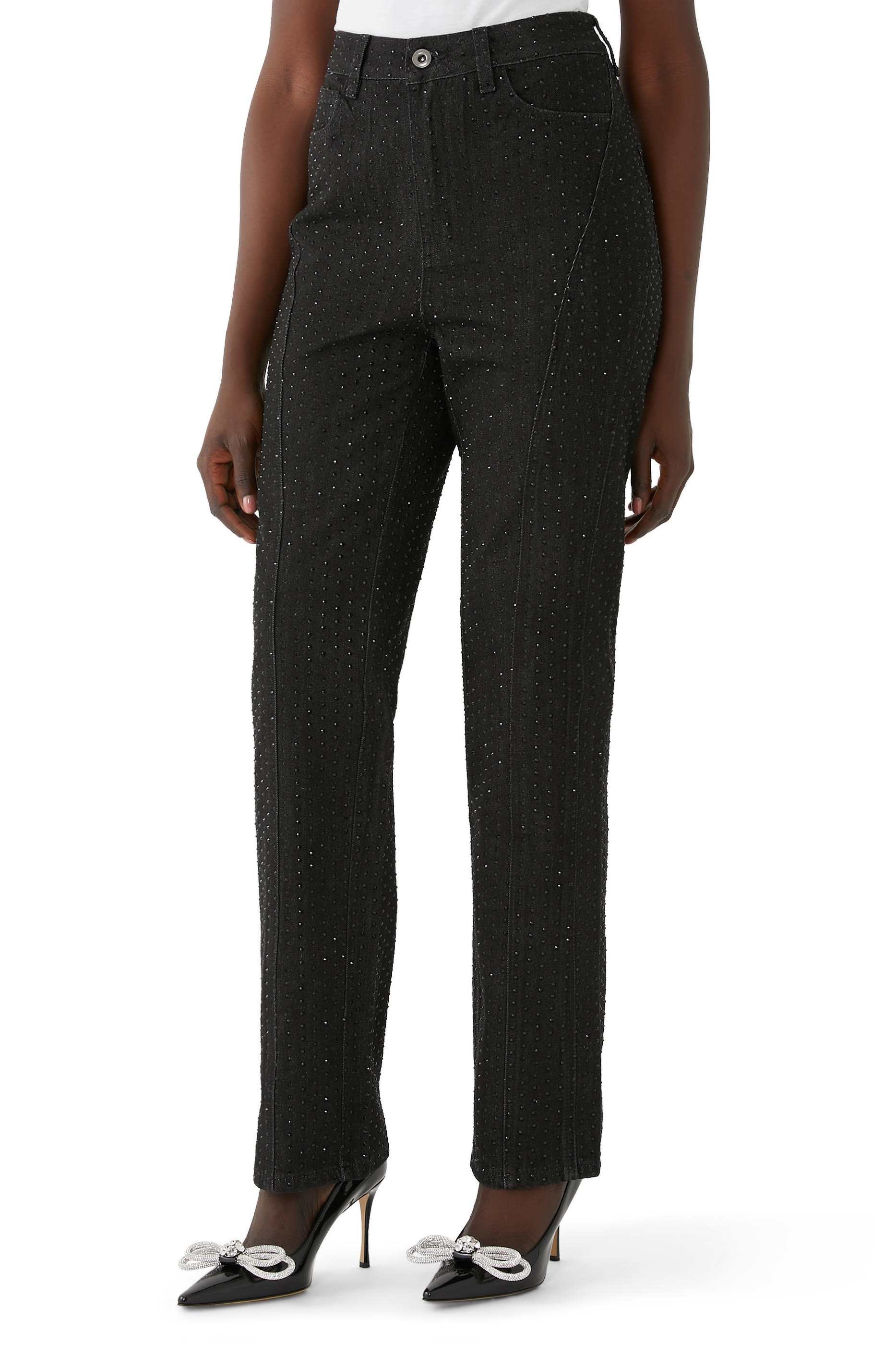 بنطال دنيم أسود مرصع بأحجار الراين