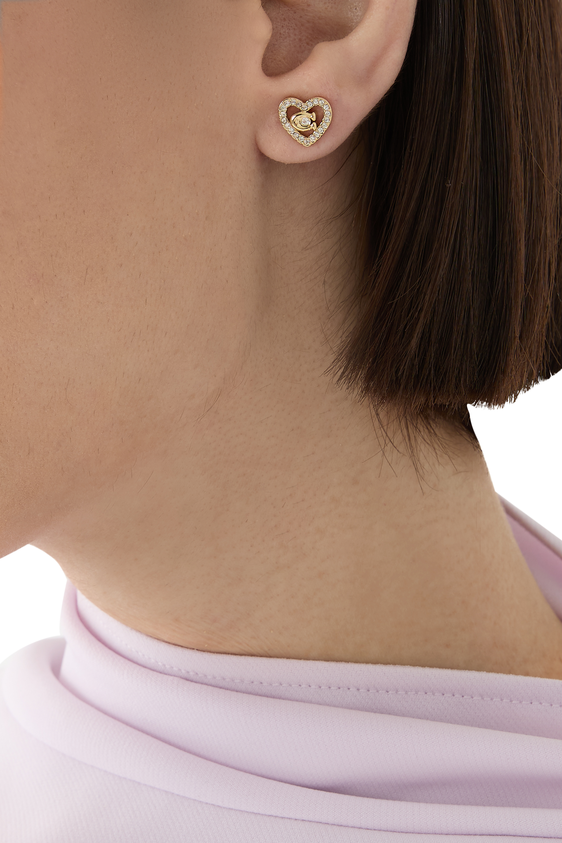 أقراط بتصميم قلب مرصع بأحجار بافيه نحاس