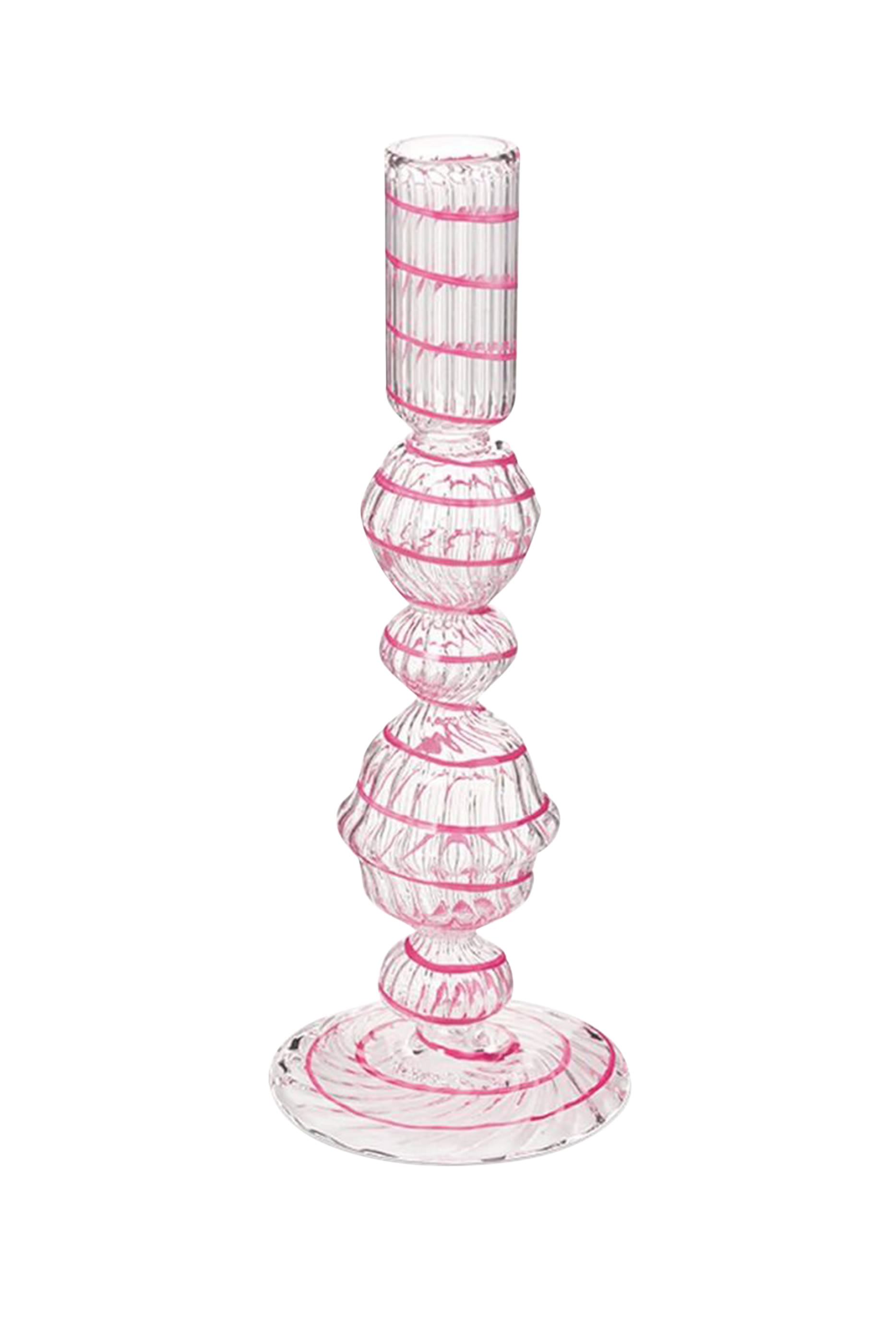 حامل شموع زجاجي بنقشة ملتوية- متوسط