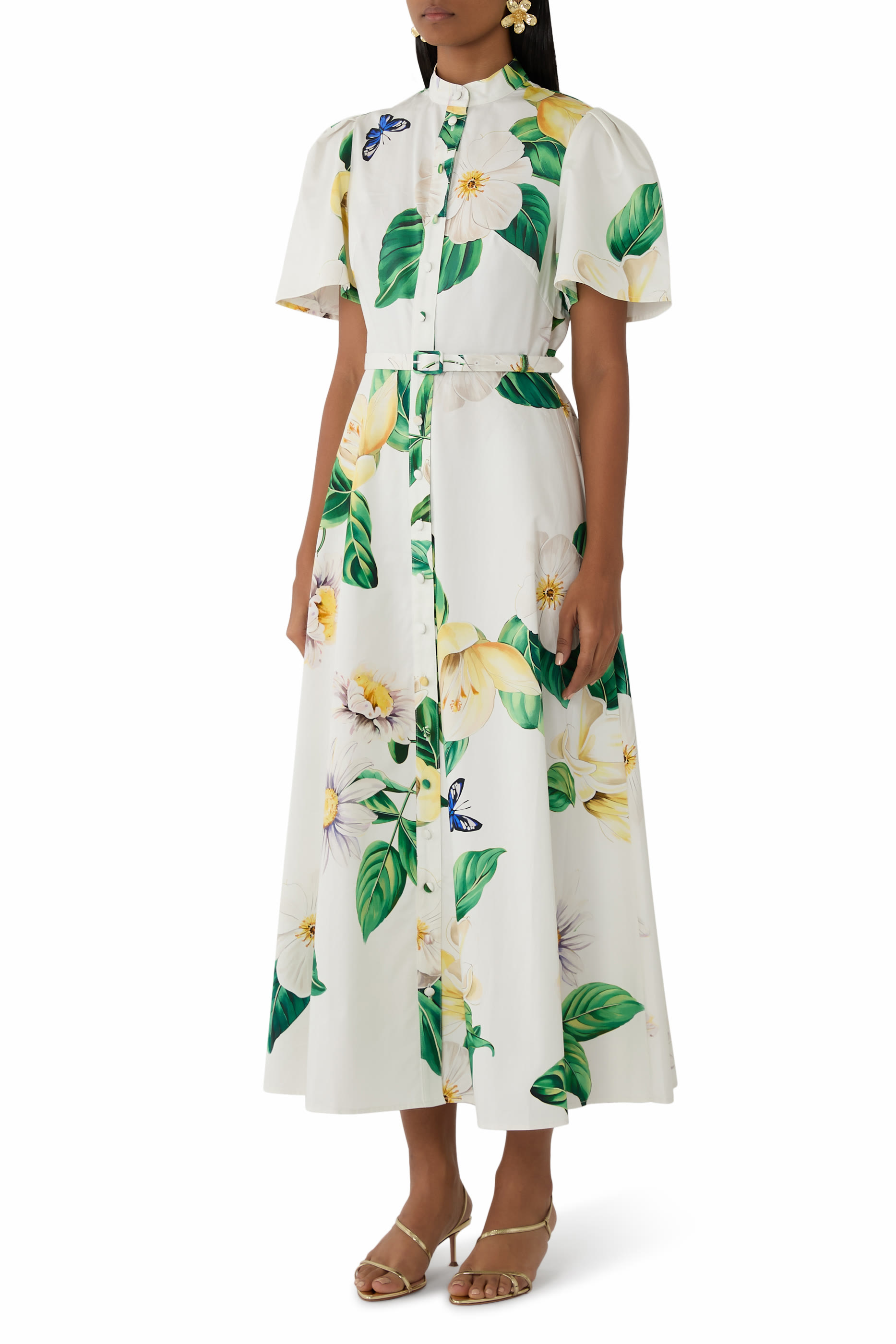 فستان بيانكا متوسط الطول بأكمام قصيرة